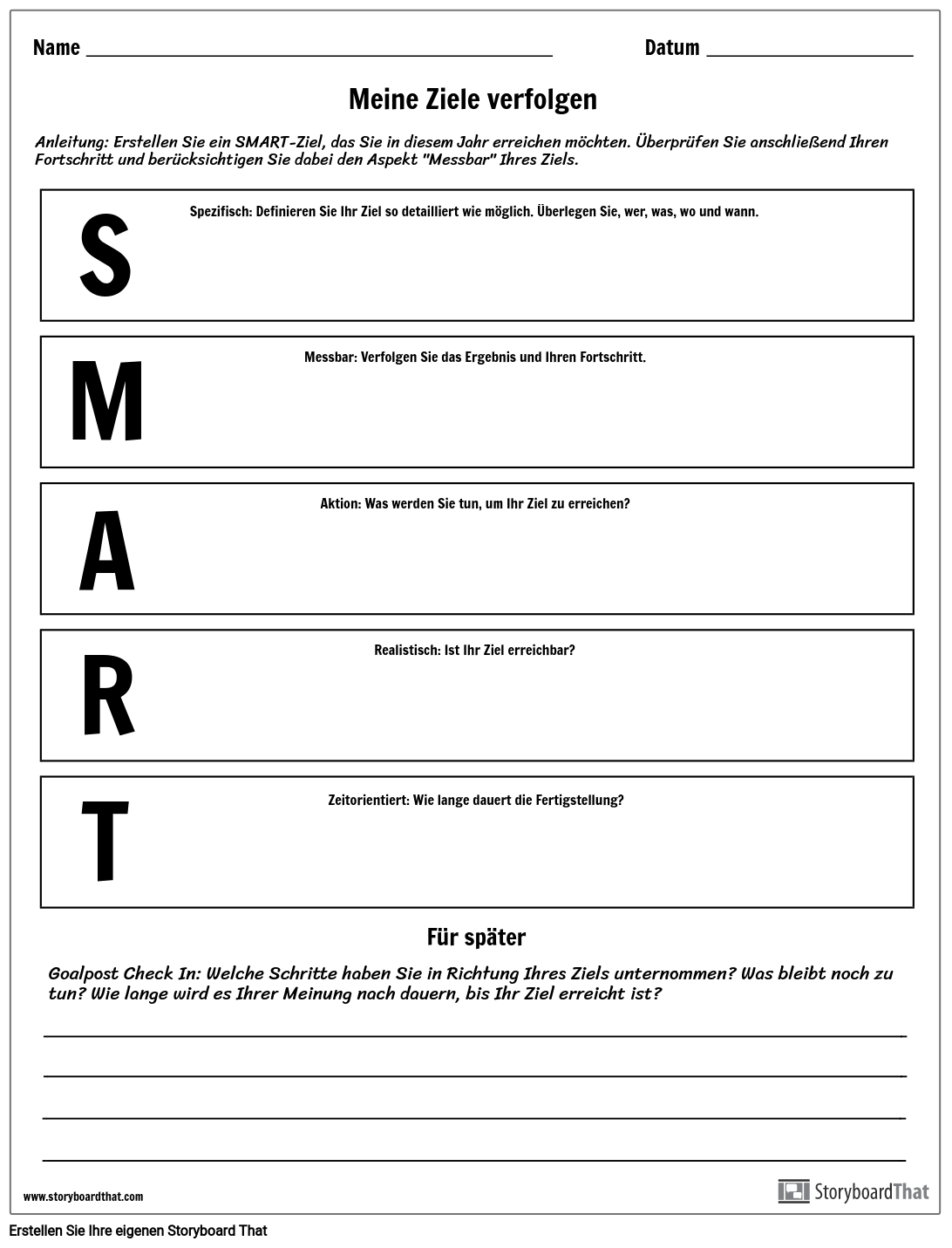 Erstellen Eines Arbeitsblatts für SMART-Ziele