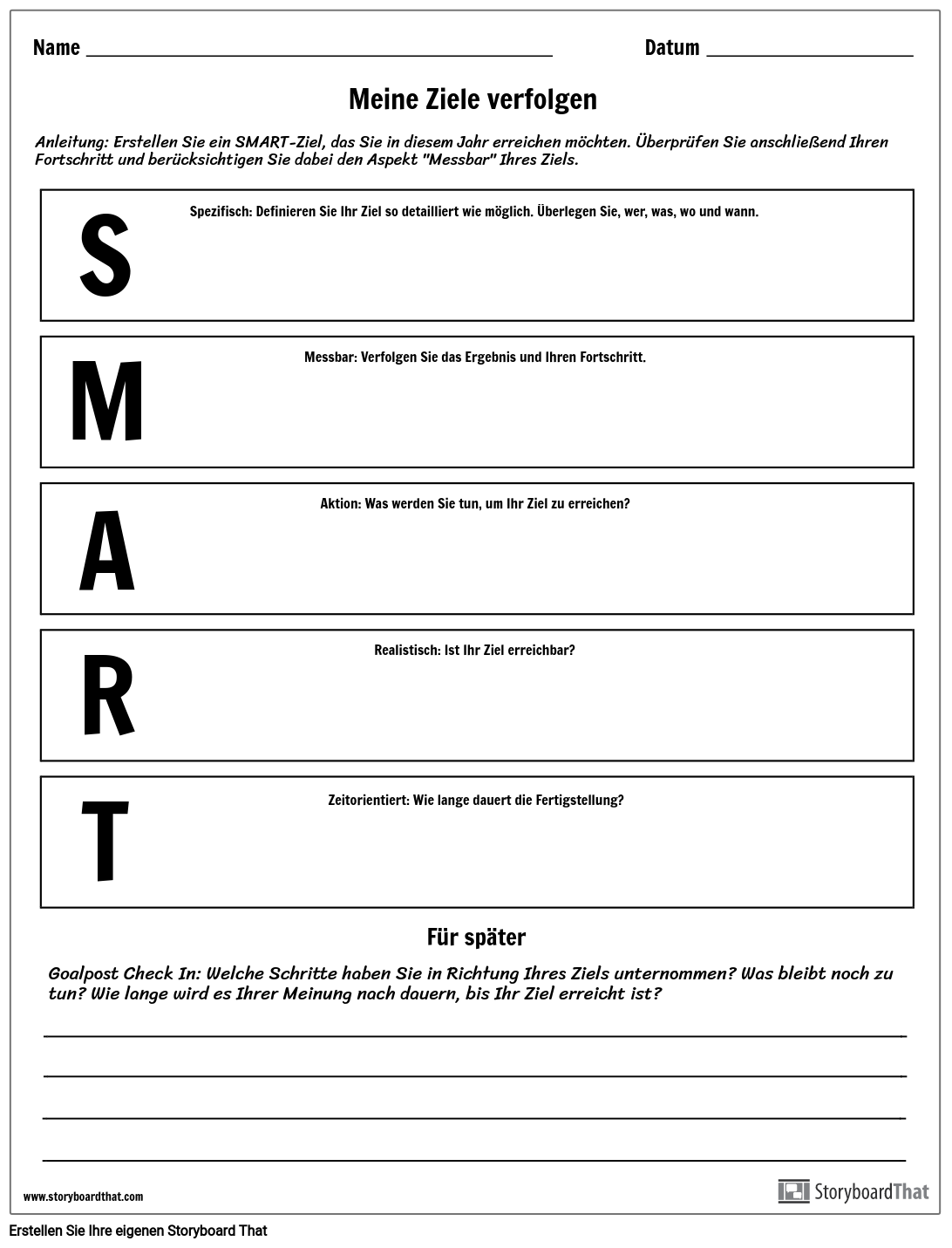 Smart Ziele Setzen Arbeitsblatt Zur Zielsetzung