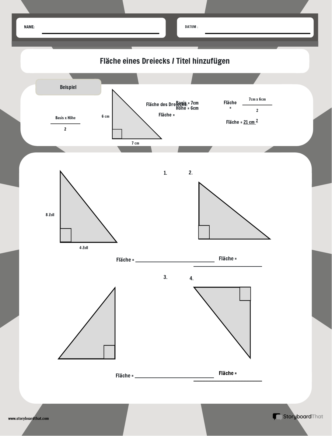 Fläche eines Dreiecks-Arbeitsblatts mit geometrischem Hintergrund – BW