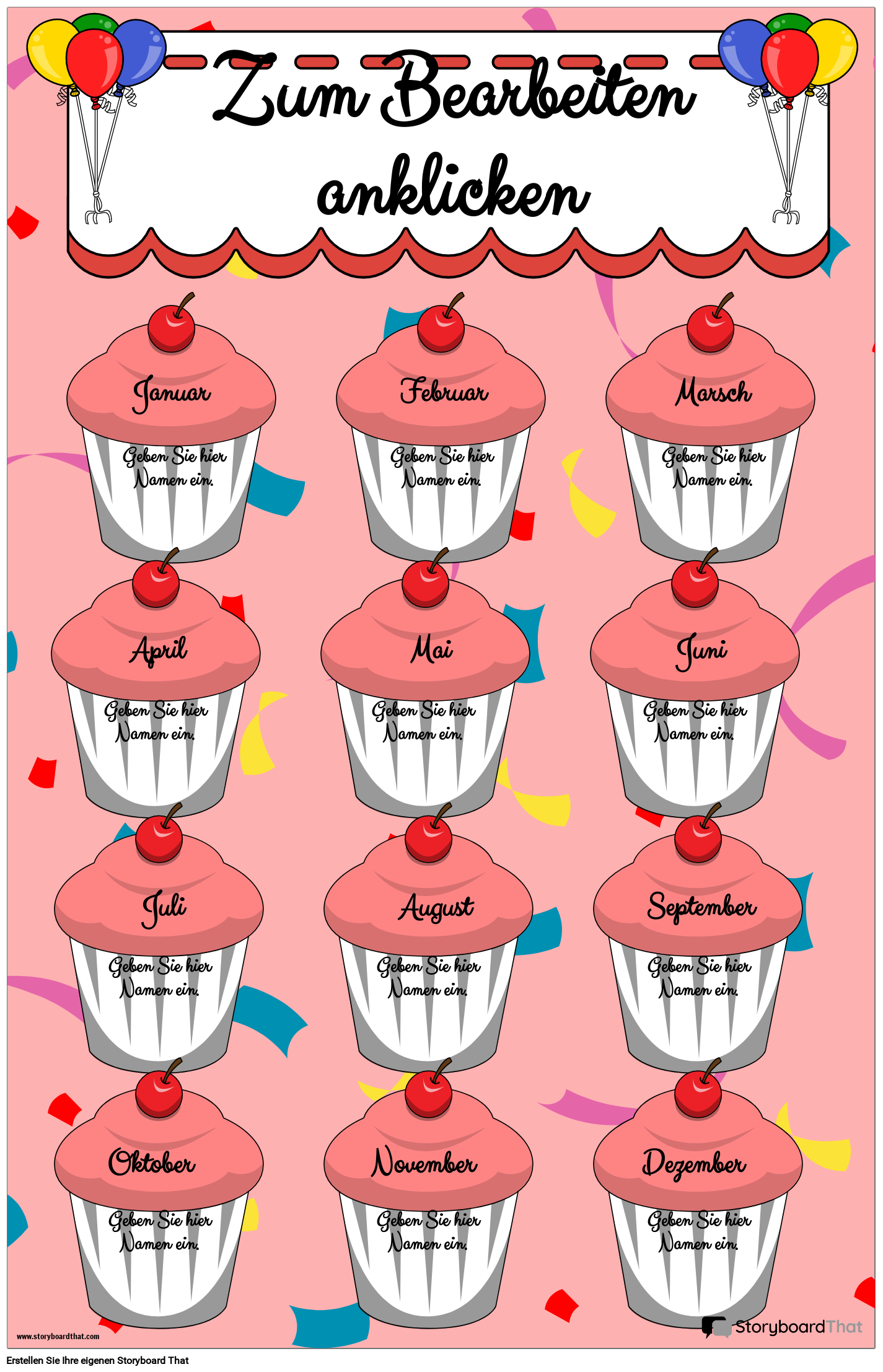 Geburtstagsposter mit Cupcake-Motiv