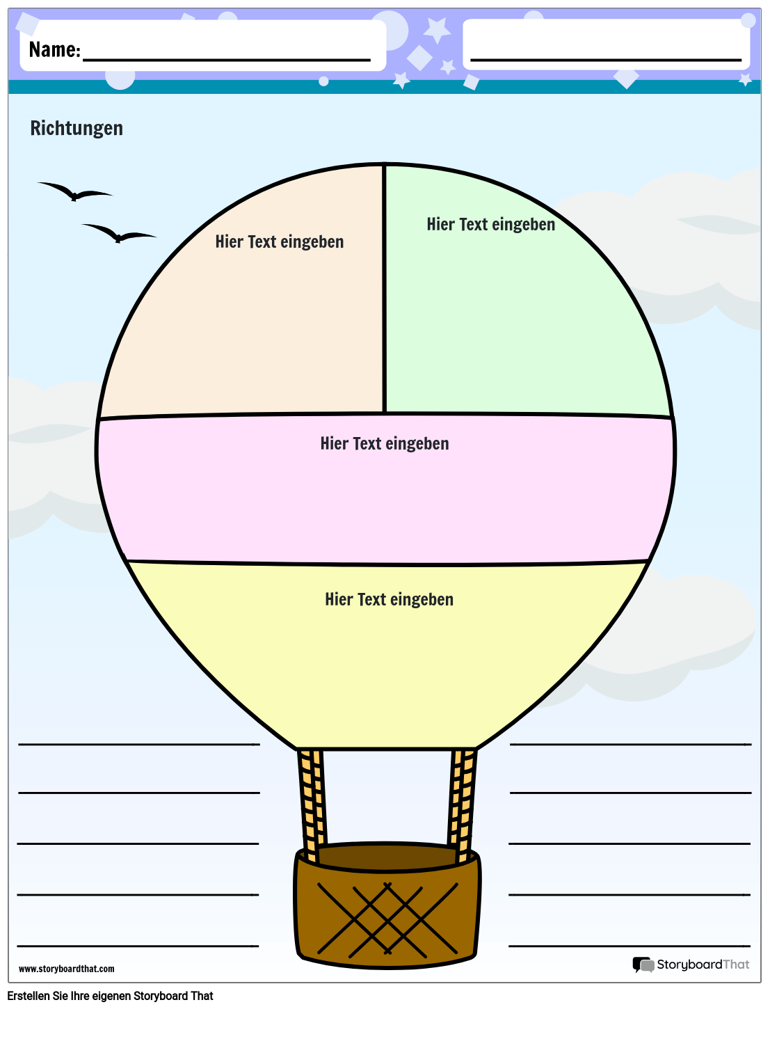 Graphic Organizer Heißluftballon Storyboard von deexamples