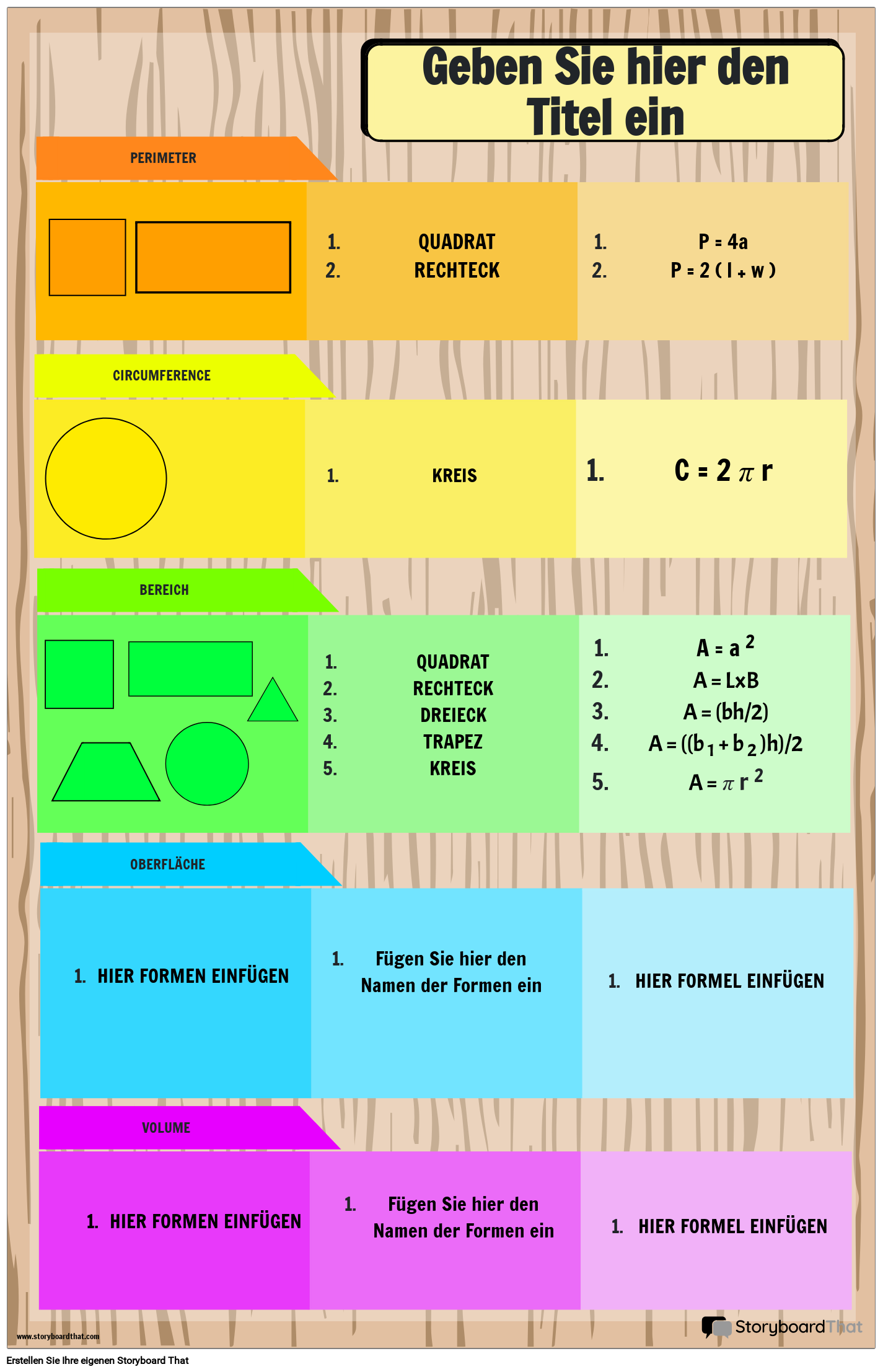 Grundlegendes Mathe-Formel-Poster mit Formen und Regenbogenfarben
