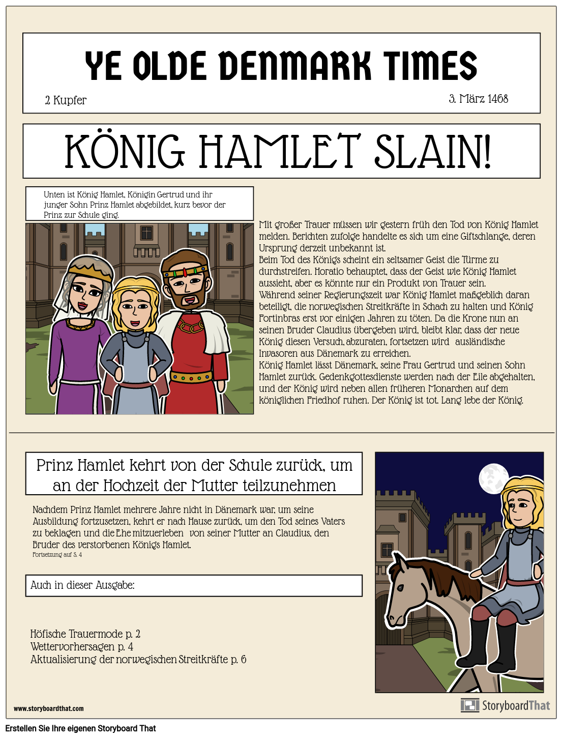 Hamlet Zeitung Ankündigung