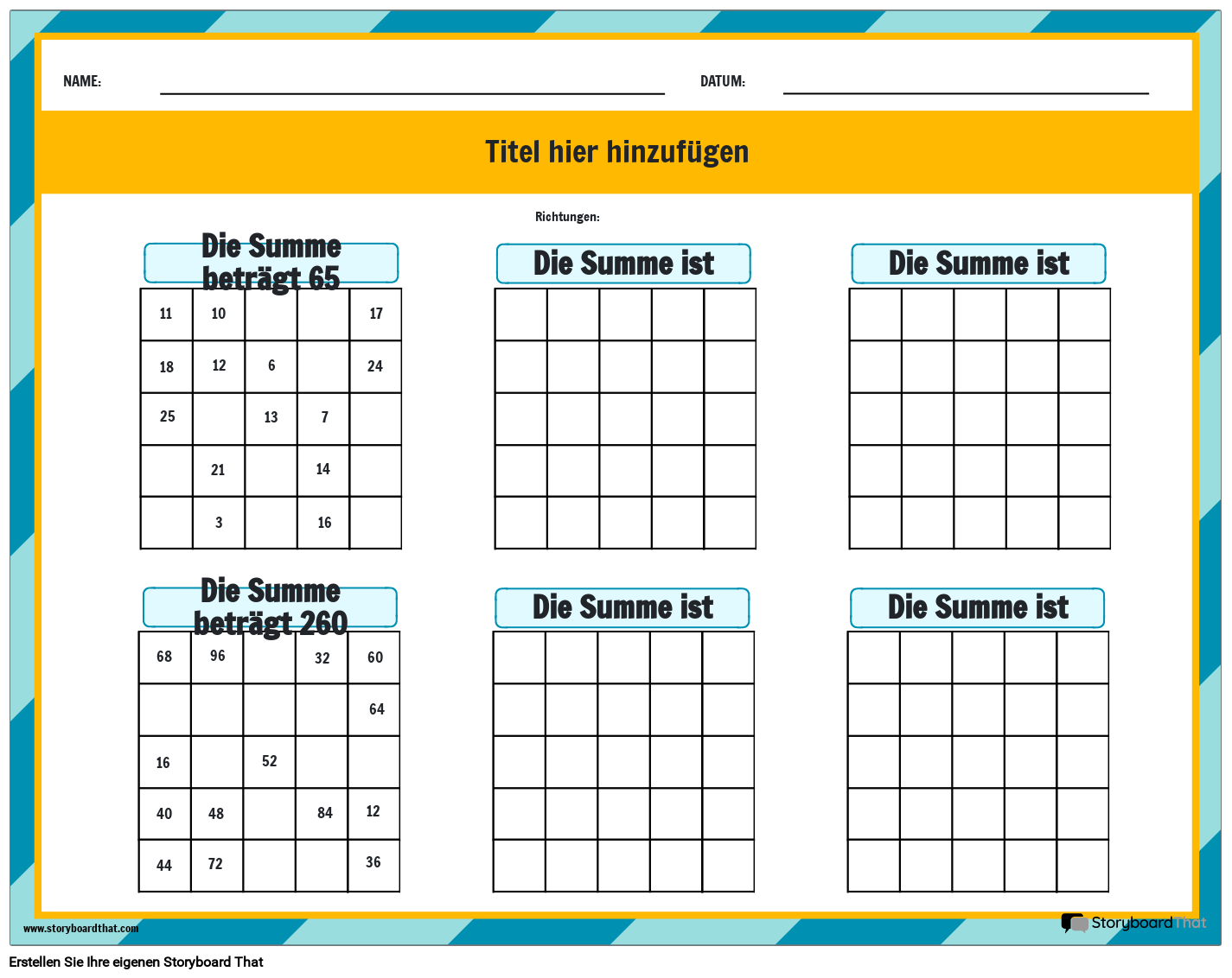 Magische Quadrate – Arbeitsblatt für Mathe-Spiele
