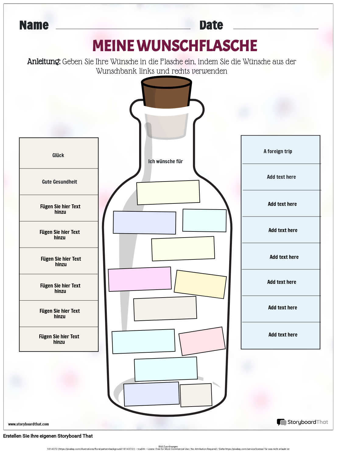 Mein Wunschflaschen Arbeitsblatt Storyboard Por De examples