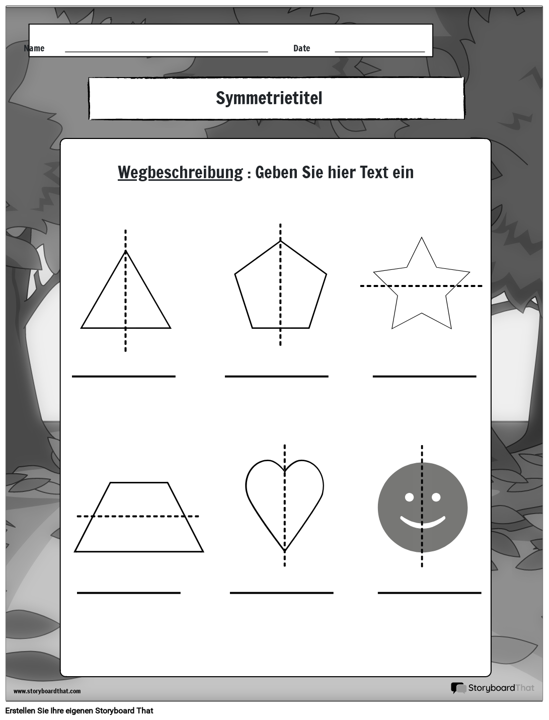 Symmetrie-Arbeitsblatt Herbst schwarz und weiß