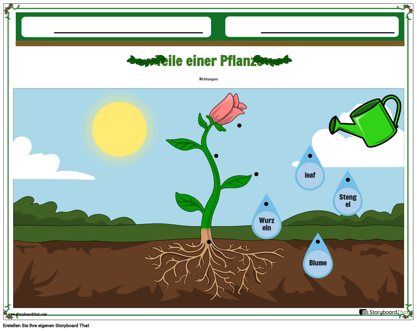 Teile Eines Pflanzen-Matching-Arbeitsblatts