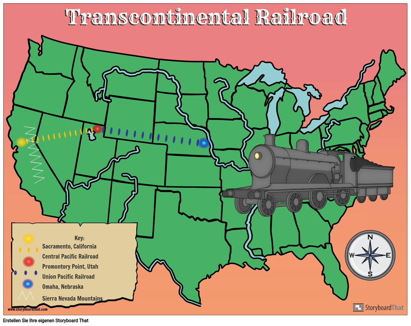 Transkontinentale Eisenbahnkarte