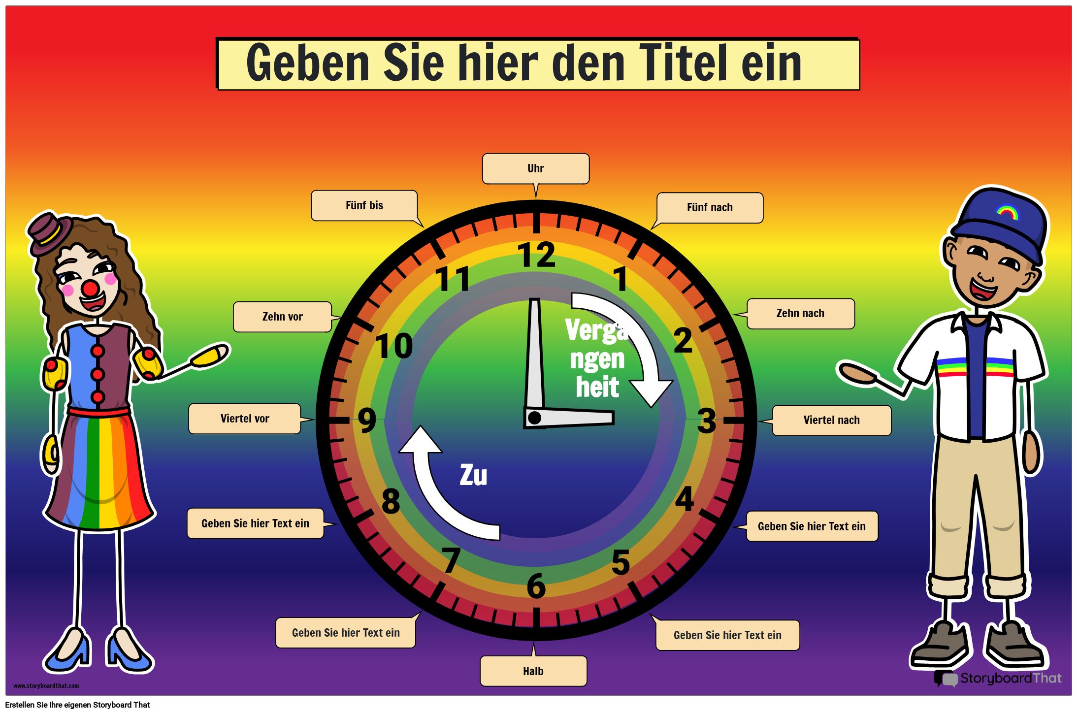 Uhrenposter mit Regenbogenmotiv