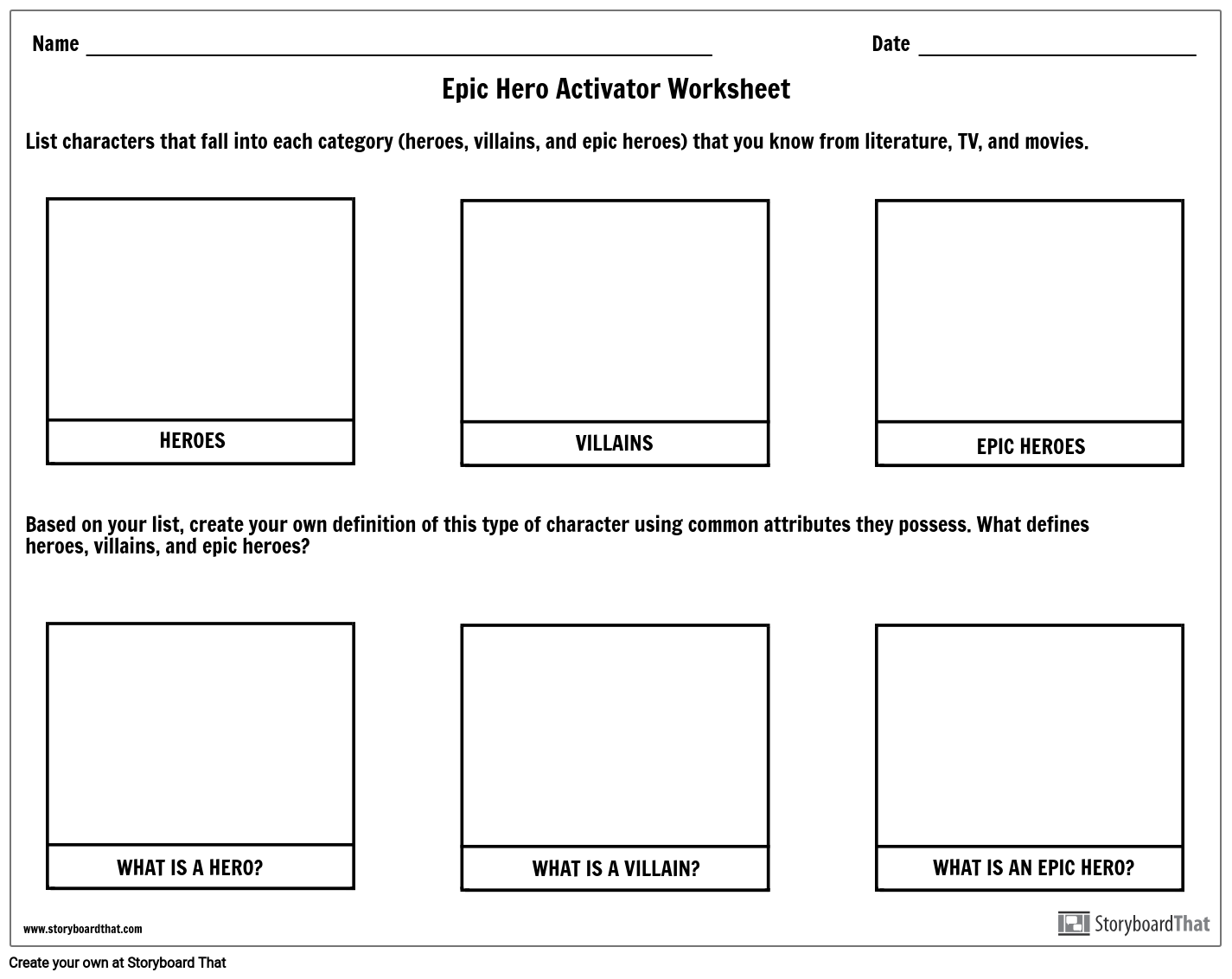 Epic Hero Activator Worksheet
