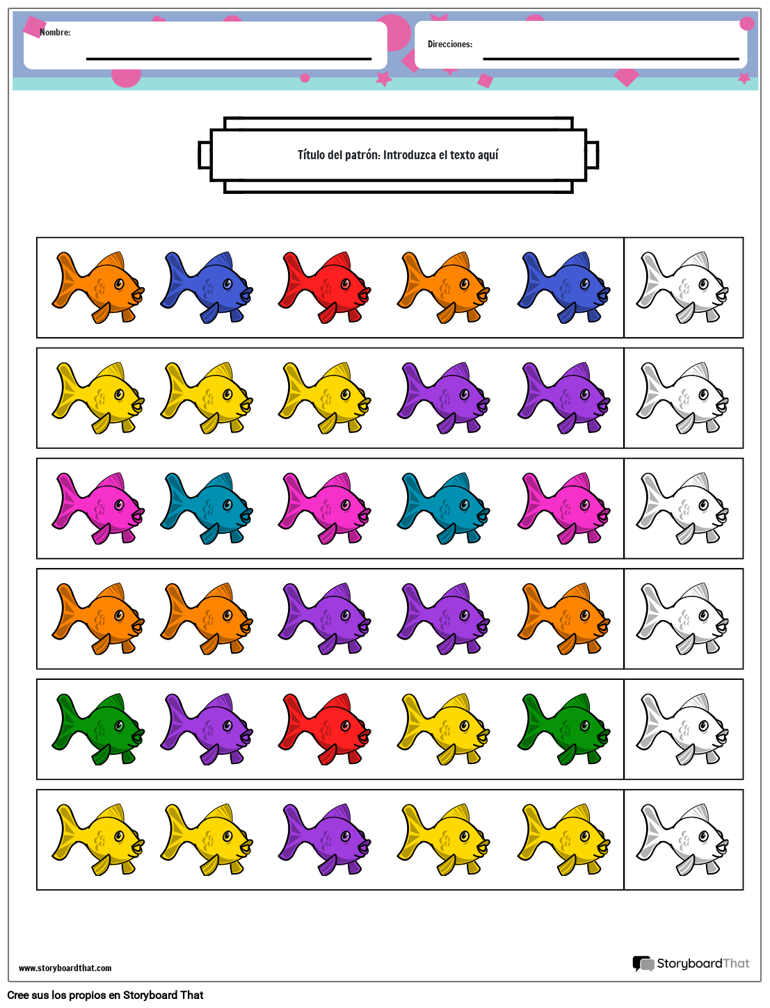 hoja de cálculo de patrones de peces de colores