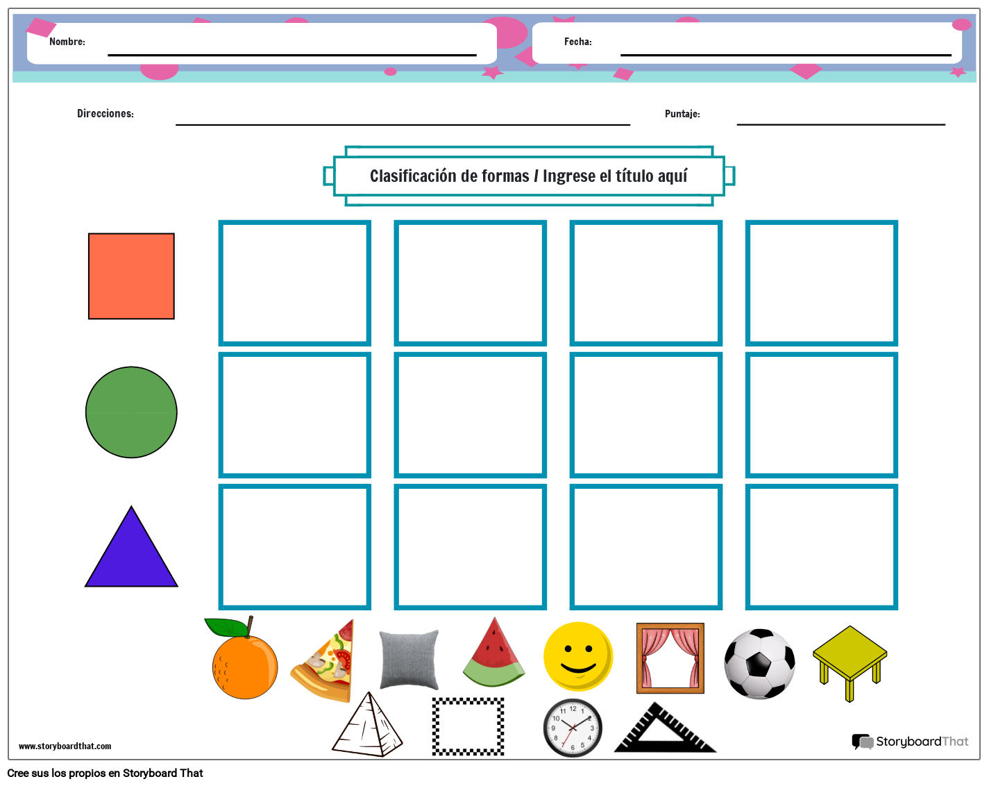 hoja de trabajo de clasificación de formas y colores