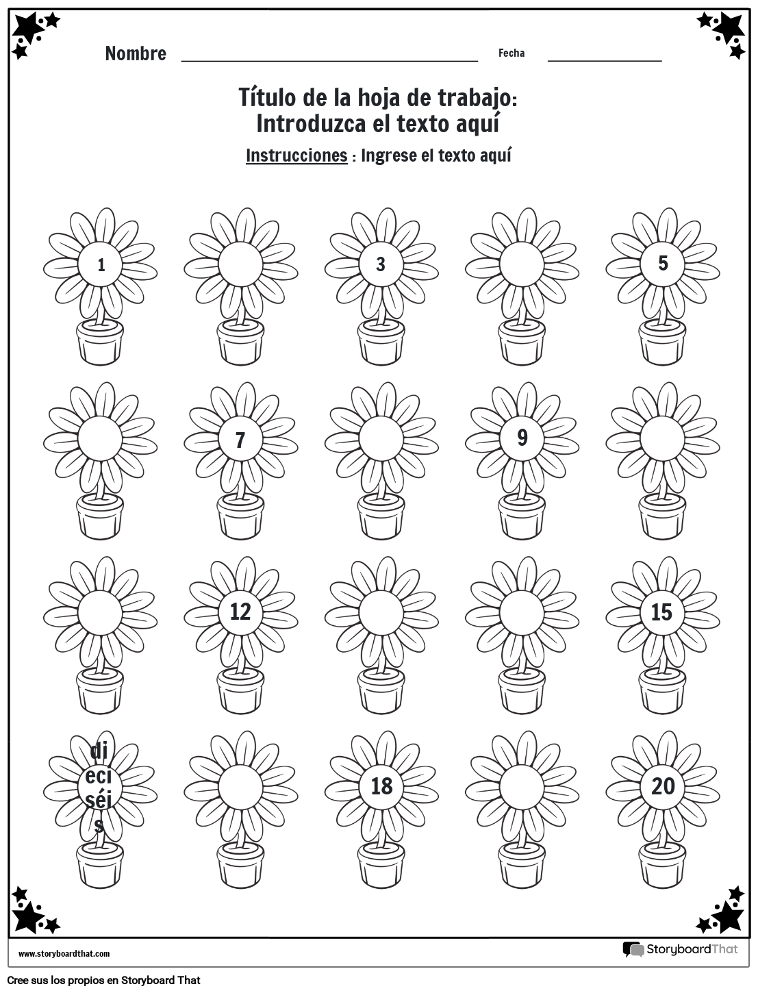 Hoja de trabajo de números faltantes con flores (blanco y negro)