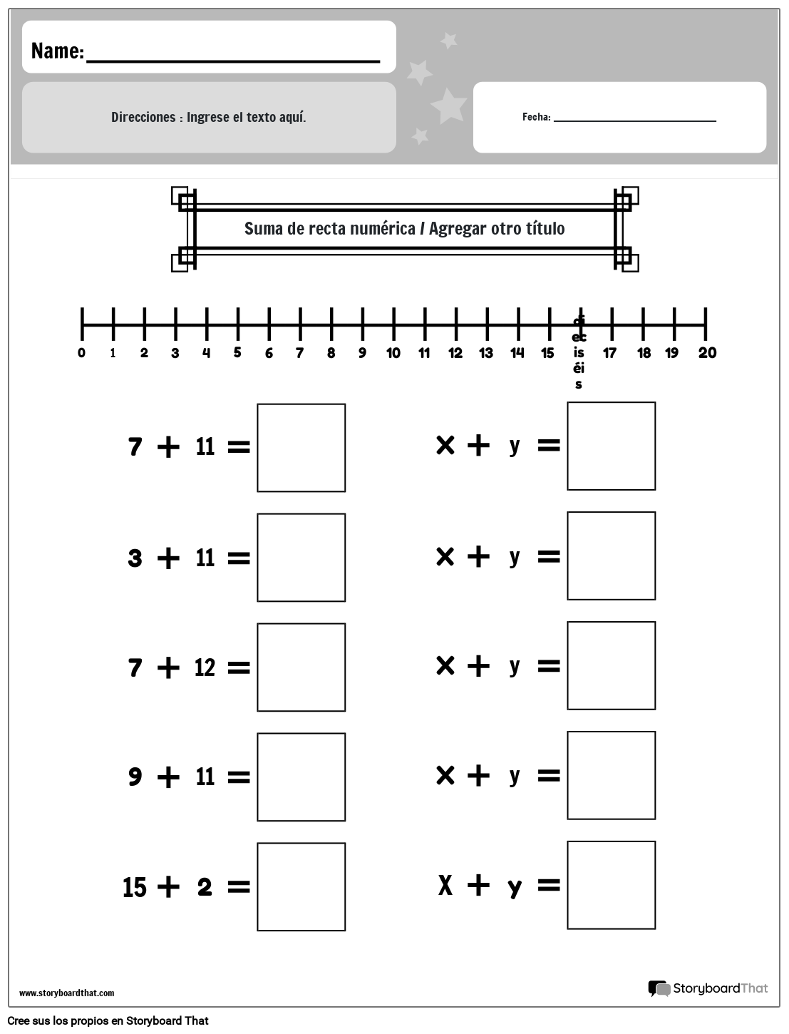 Hoja de trabajo de suma de líneas numéricas (blanco y negro)
