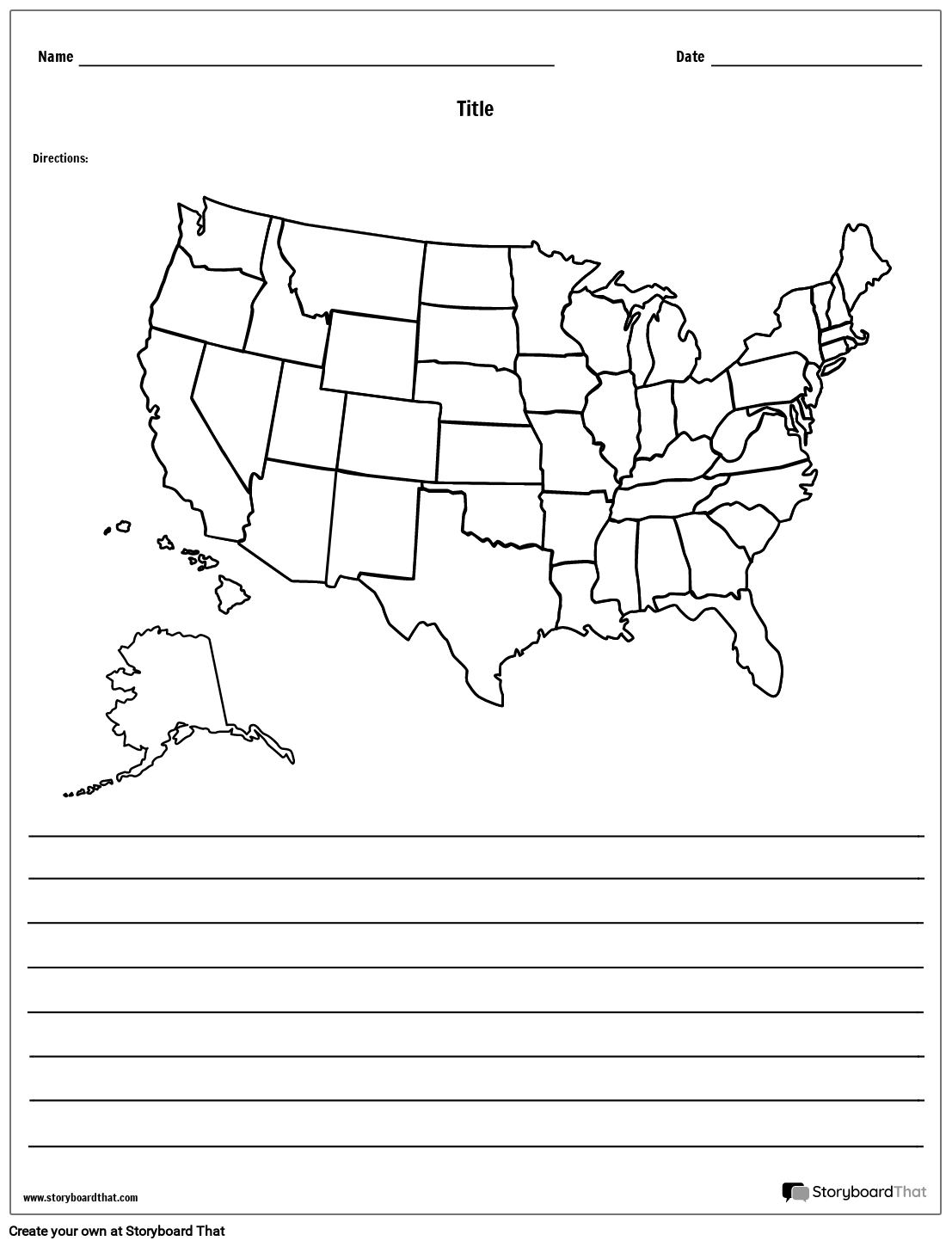 Mapa de Estados Unidos - Con Líneas