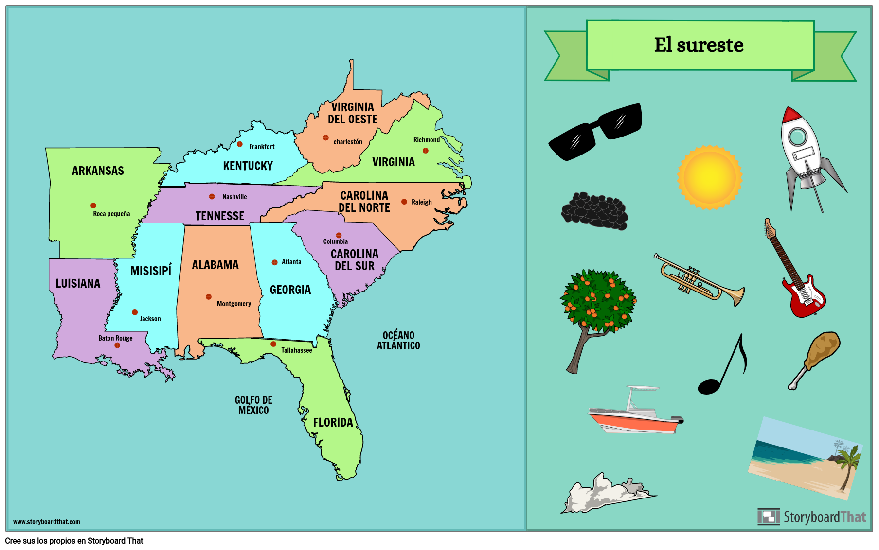 Mapa de los Estados del Sureste