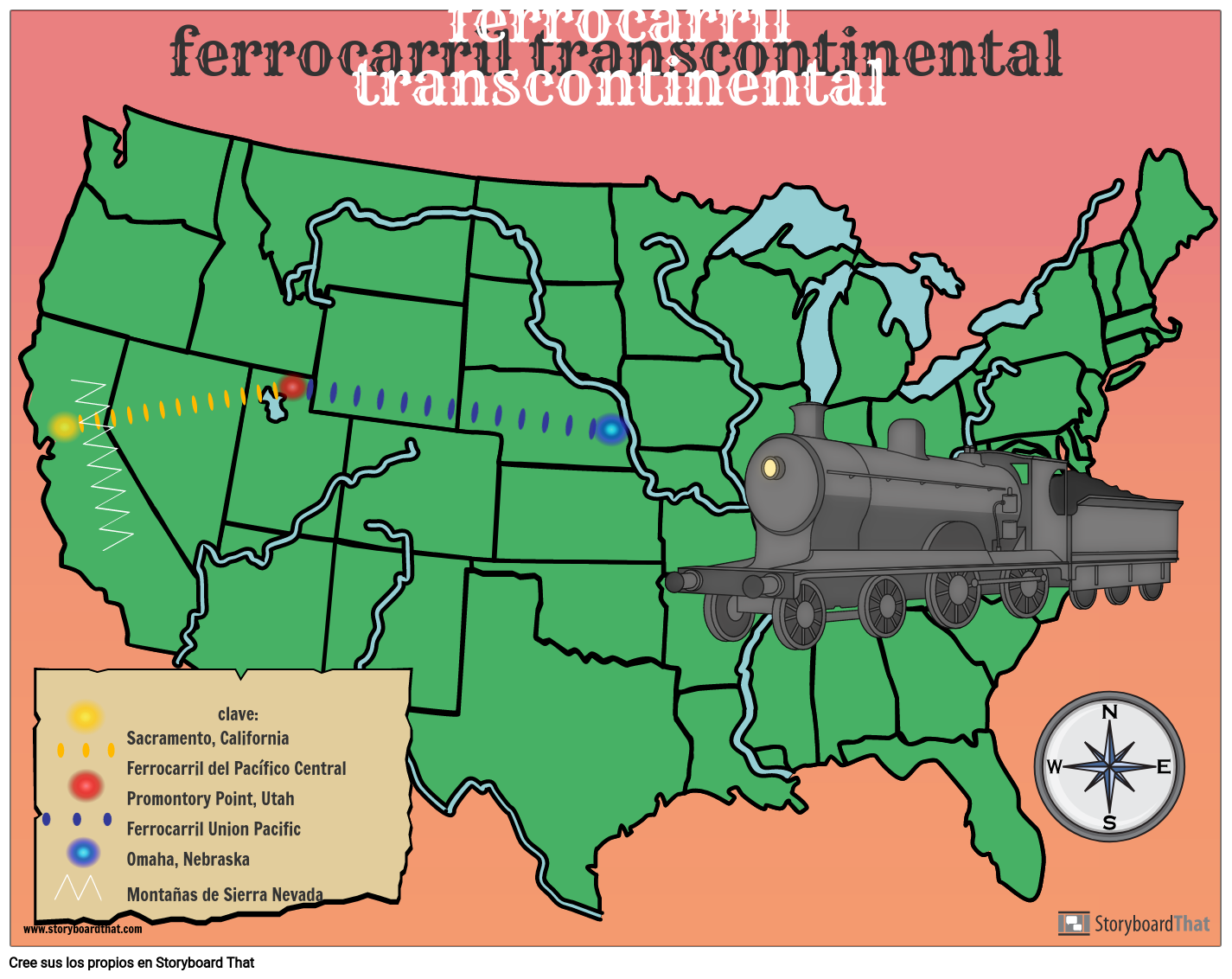 Mapa del Ferrocarril Transcontinental