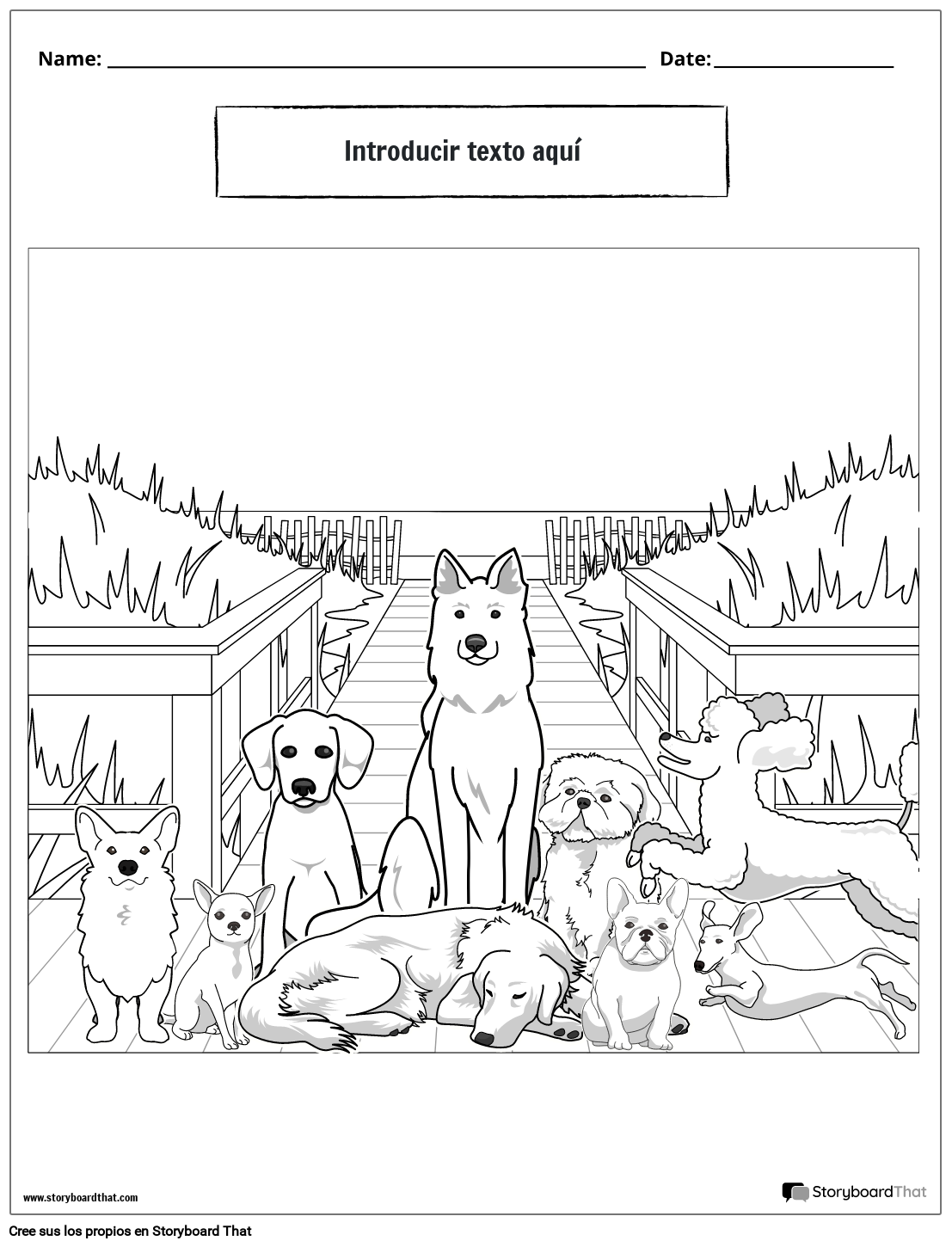 página para colorear con temática de perros