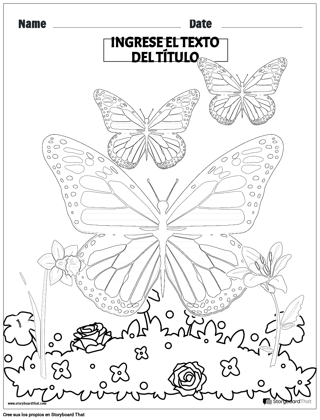 Página para colorear de mariposa