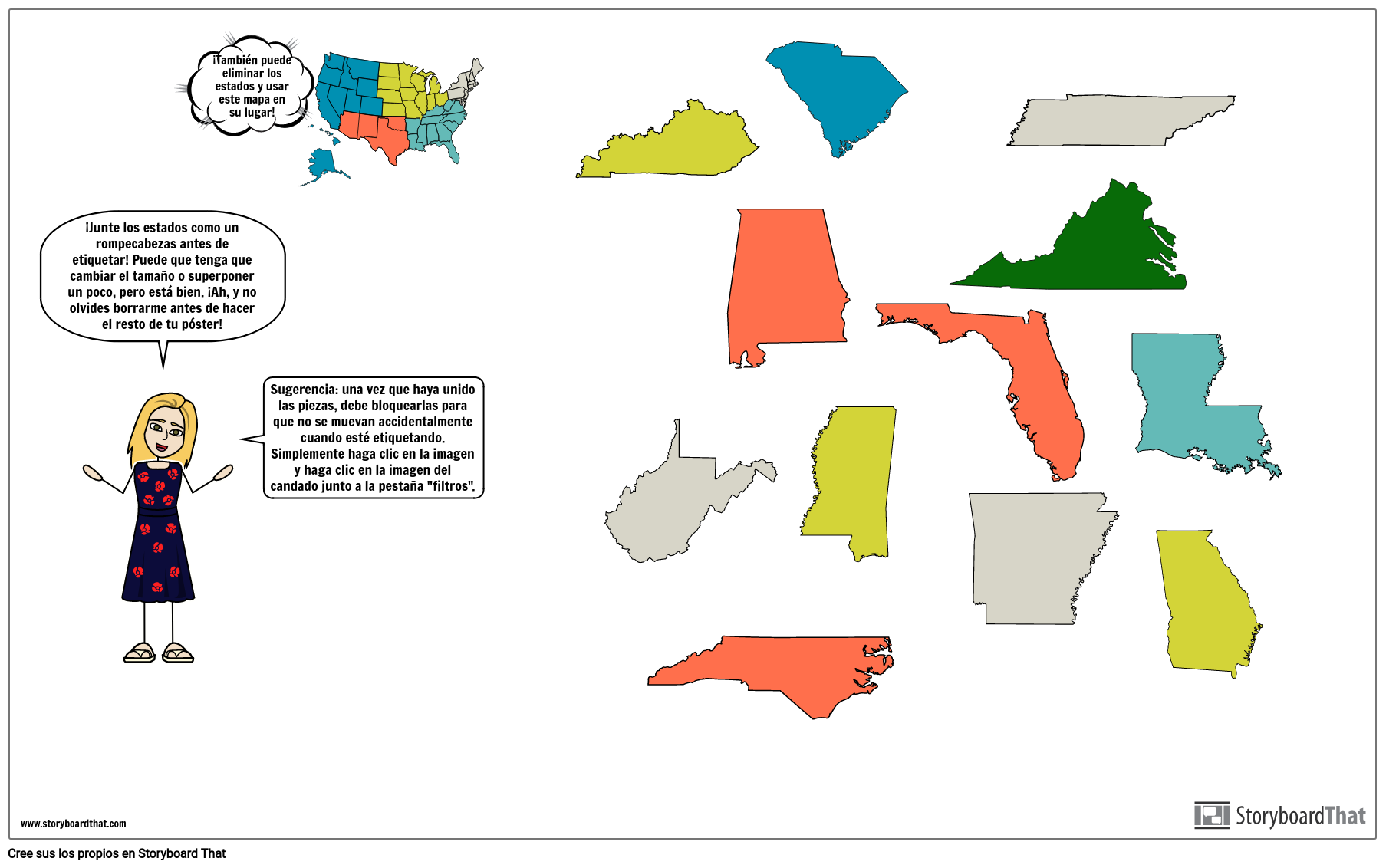 Plantilla de Mapa de Estados del Sureste Individual