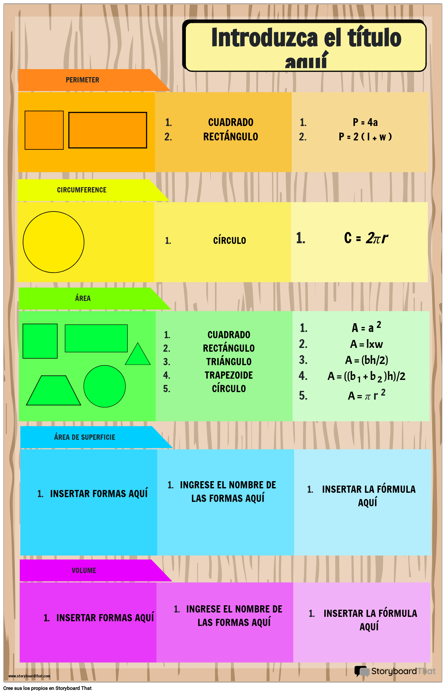Póster de fórmula matemática básica con formas y colores del arco iris