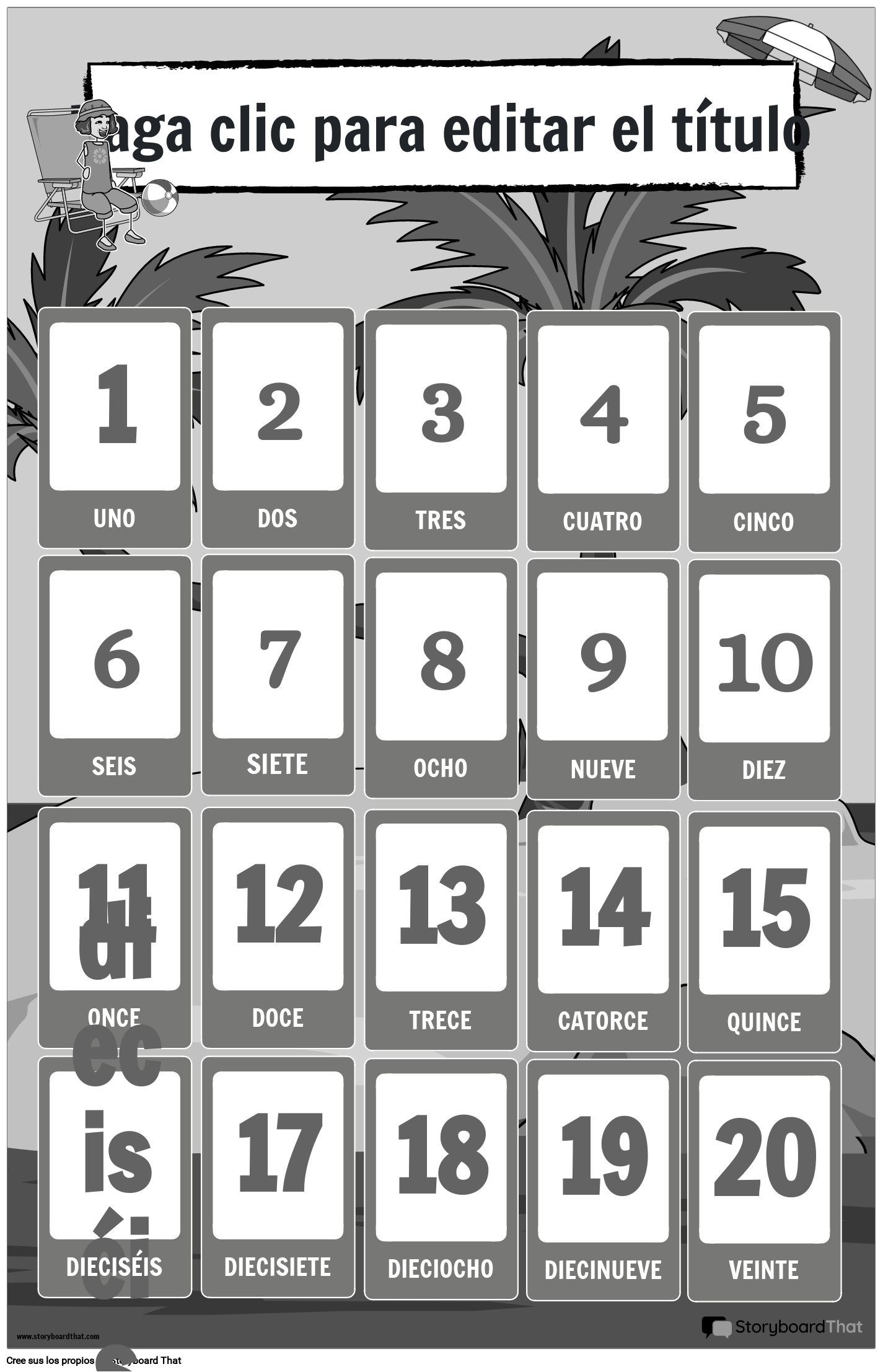 Póster de números con temática de playa 1-20