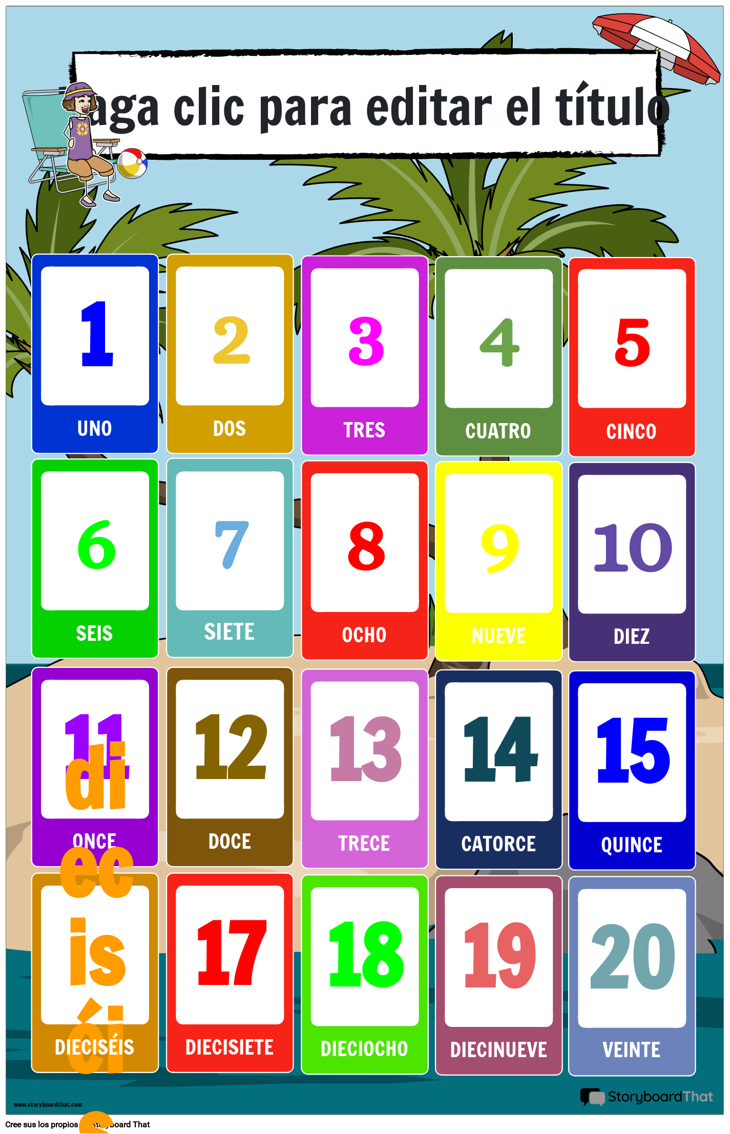 Póster numérico con temática de playa (1-20)