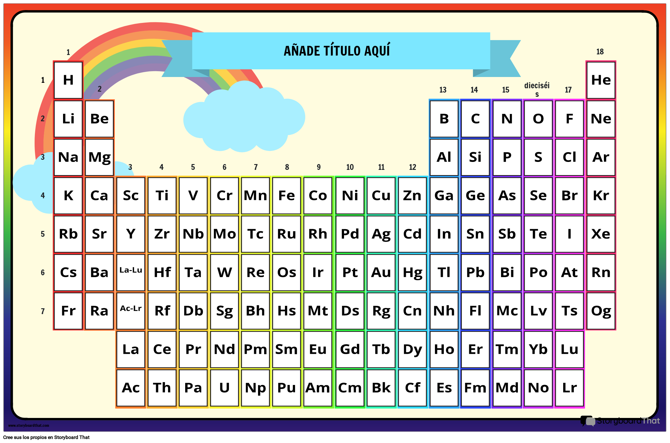 Póster Tabla Periódica de Elementos con Tema del Arco Iris