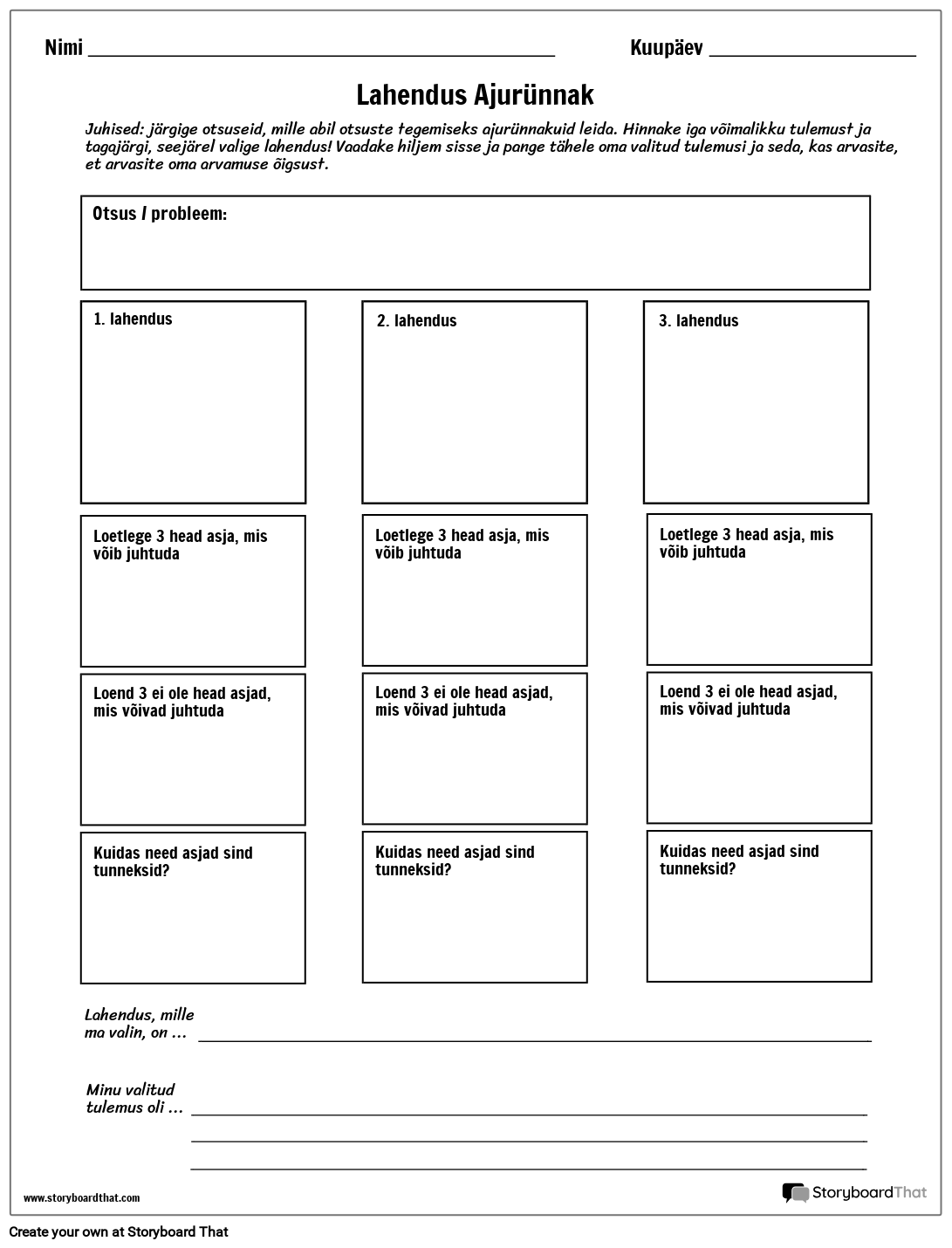 Brainstorming Solutions Worksheet S eeskeem Poolt Et examples