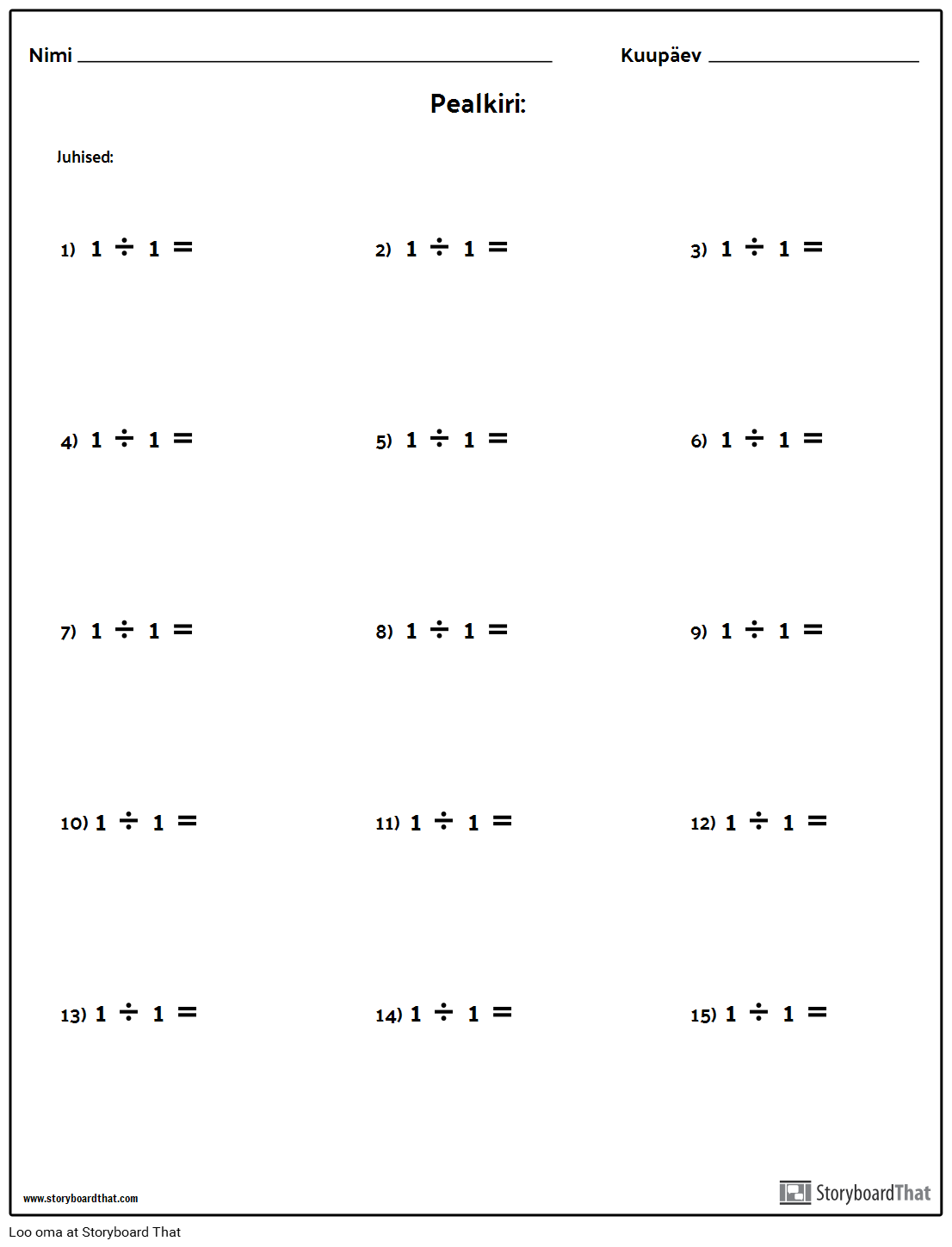 Jagu - üks Number - Versioon 1