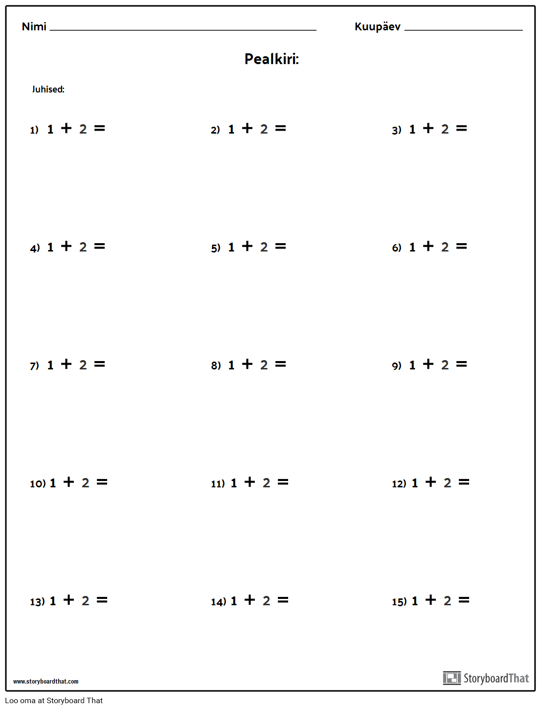 Lisamine - üks Number - Versioon 1 Storyboard by et-examples