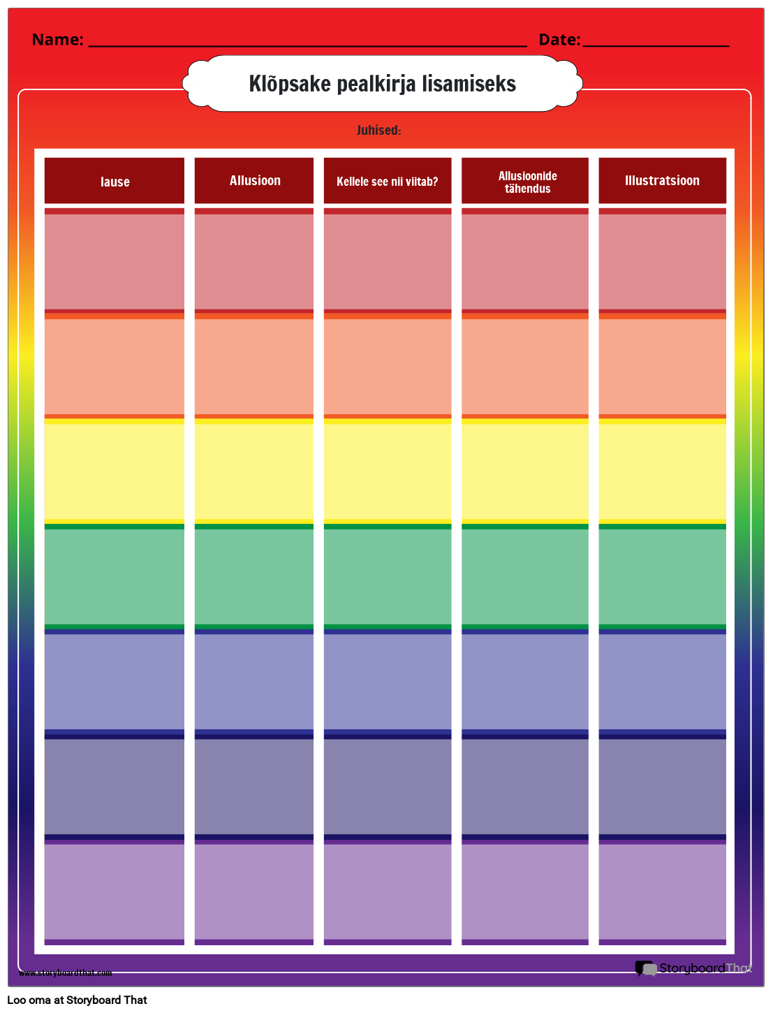 Rainbow Themed – Allusion Tally Tööleht