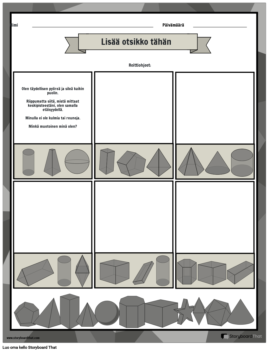 3D muodot Math Riddle ty taulukko Storyboard Par Fi examples