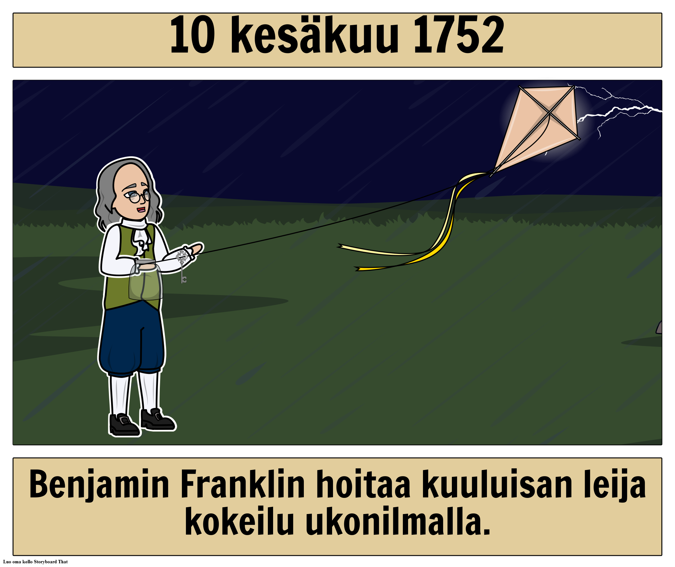 Benjamin Franklin Flies Kite