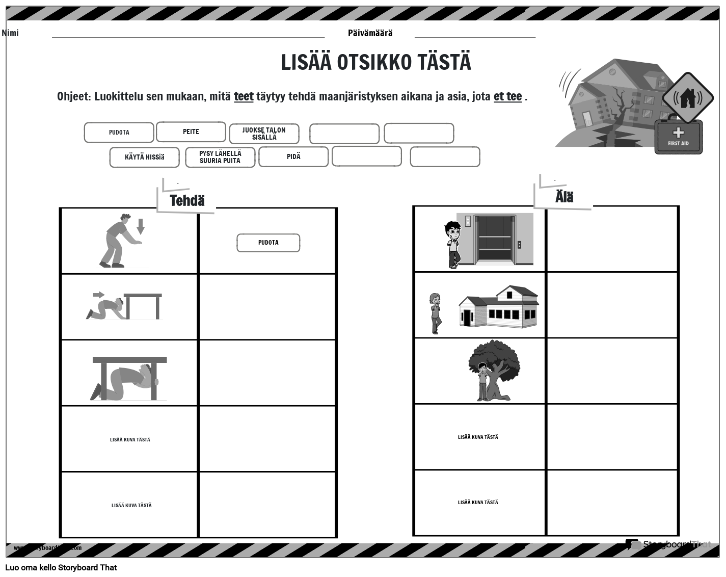 Do's and Dont's Earthquake Safety Worksheet with Caution Border BW