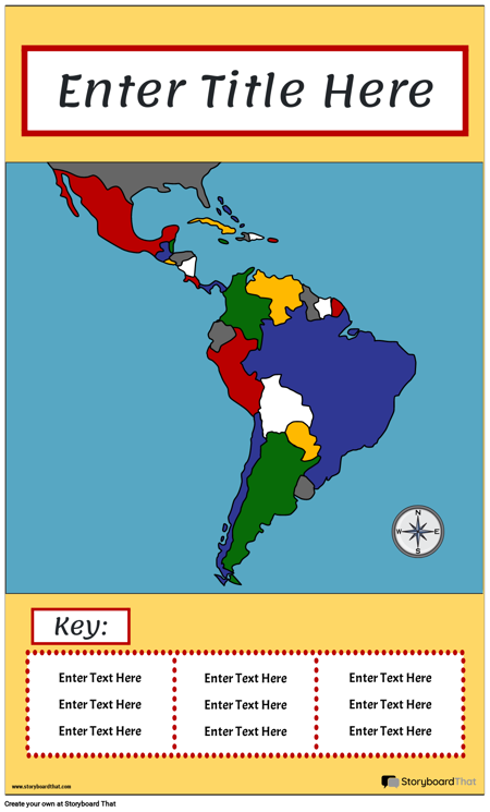 Karttajuliste 14 Portrait Color-Keski- ja Etelä-Amerikka
