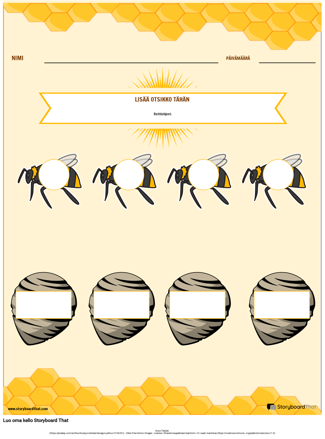 Mehiläisaiheinen Sovitustyötaulukko Lapsille