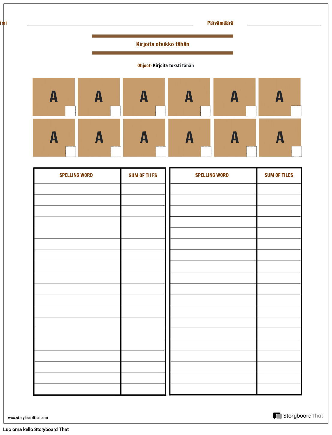Scrabble Spelling Word Game Sheet