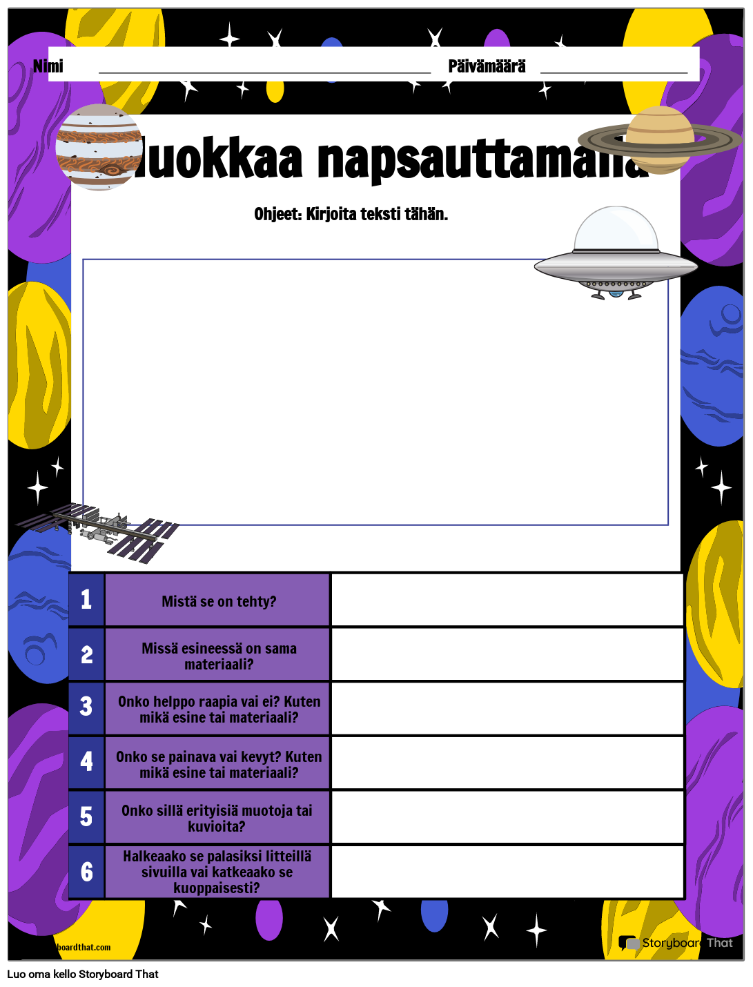 Tulostettava Mineraalit Ja Ominaisuudet laskentataulukko Planeetoilla