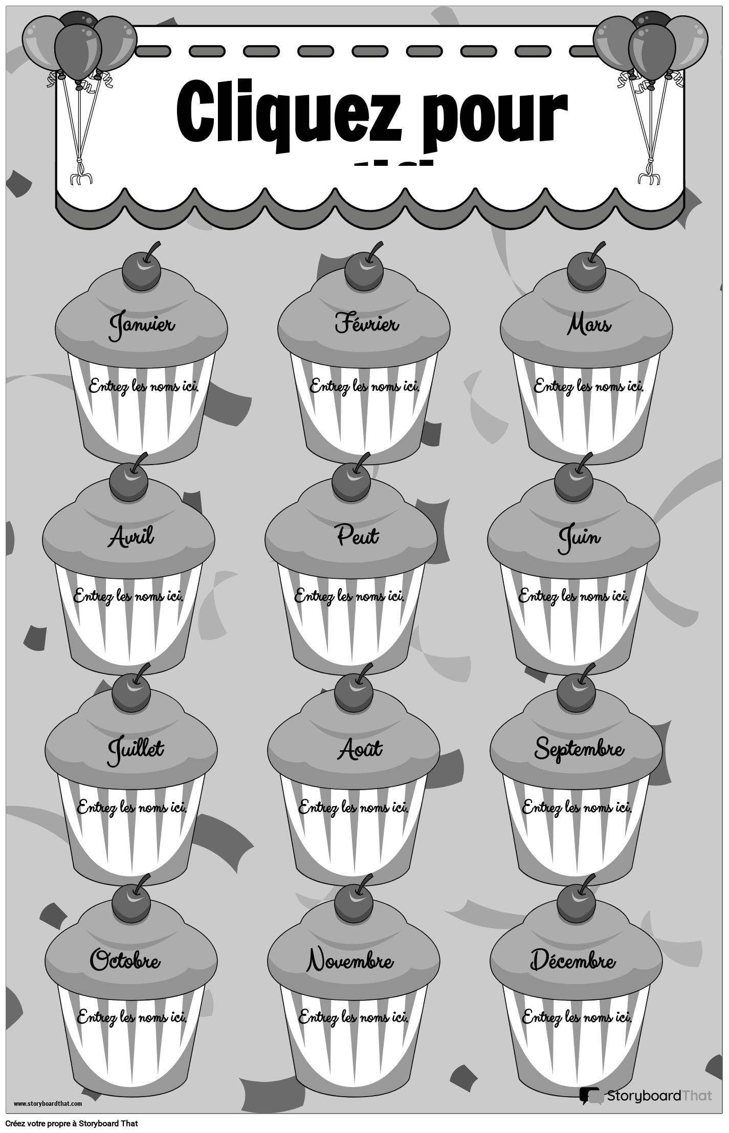 Affiche D'anniversaire sur le Thème des Cupcakes N&B
