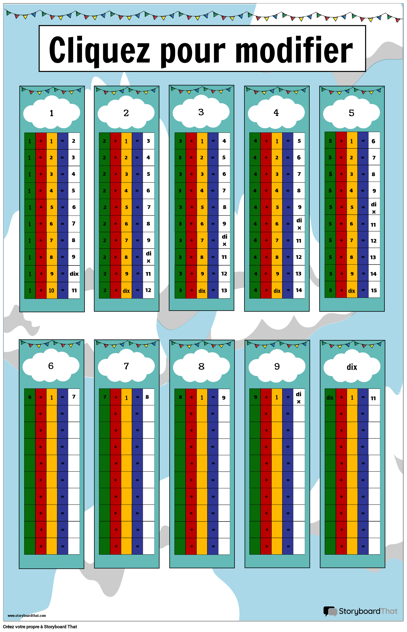 Affiche de graphiques d'addition imprimables avec banderoles