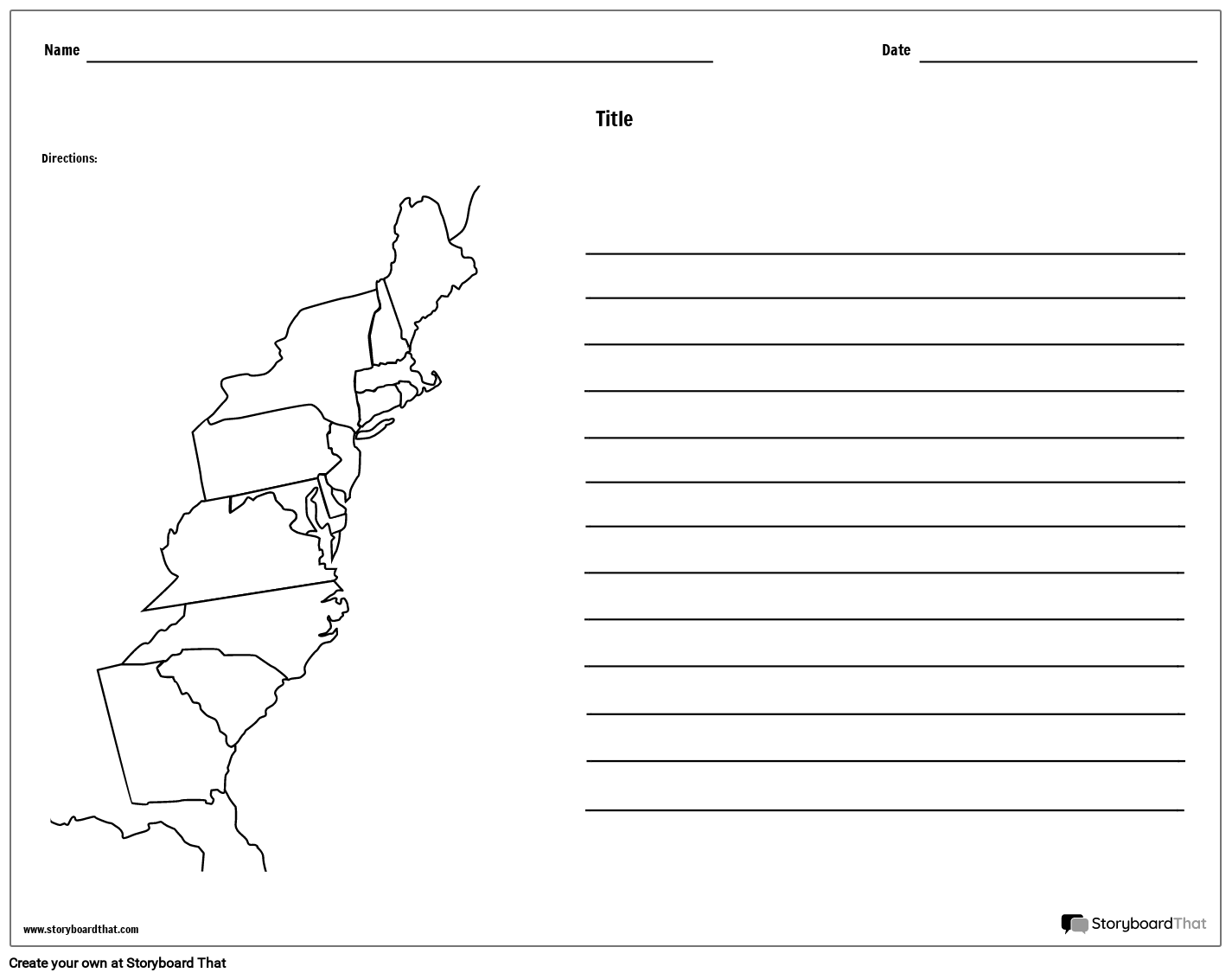 Carte des 13 Colonies - Avec des Lignes