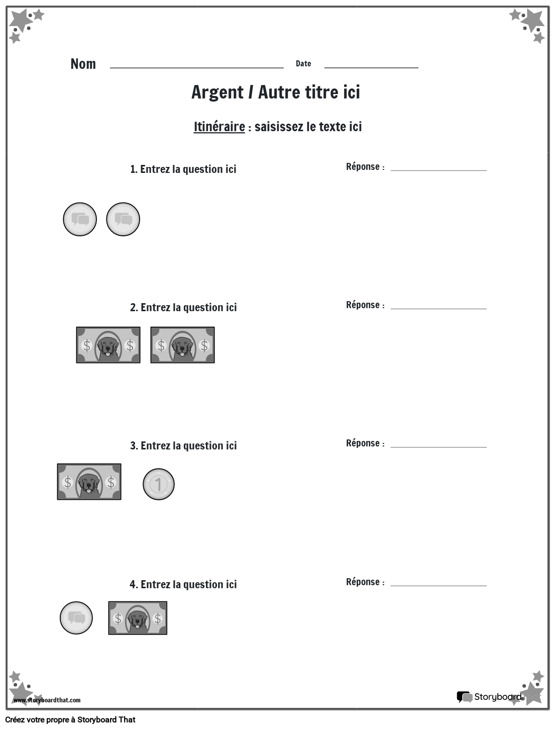 Feuille de calcul d'argent avec bordure en étoile BW