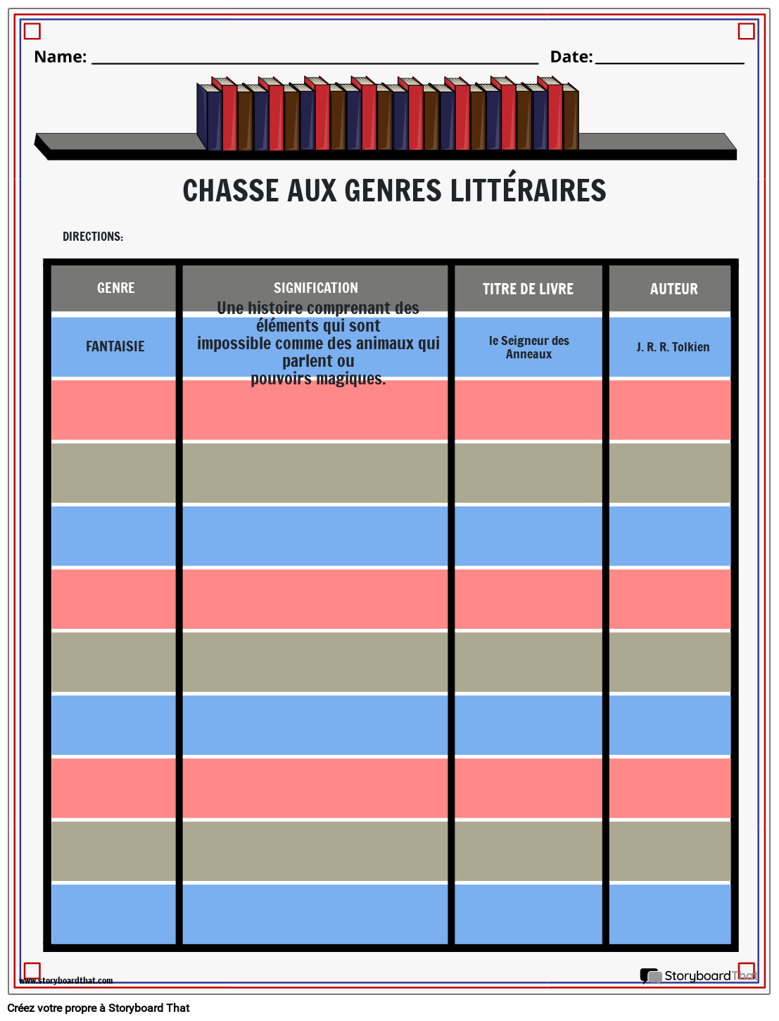 Fiches De Travail Sur Les Genres Explorez La Litt rature Avec 