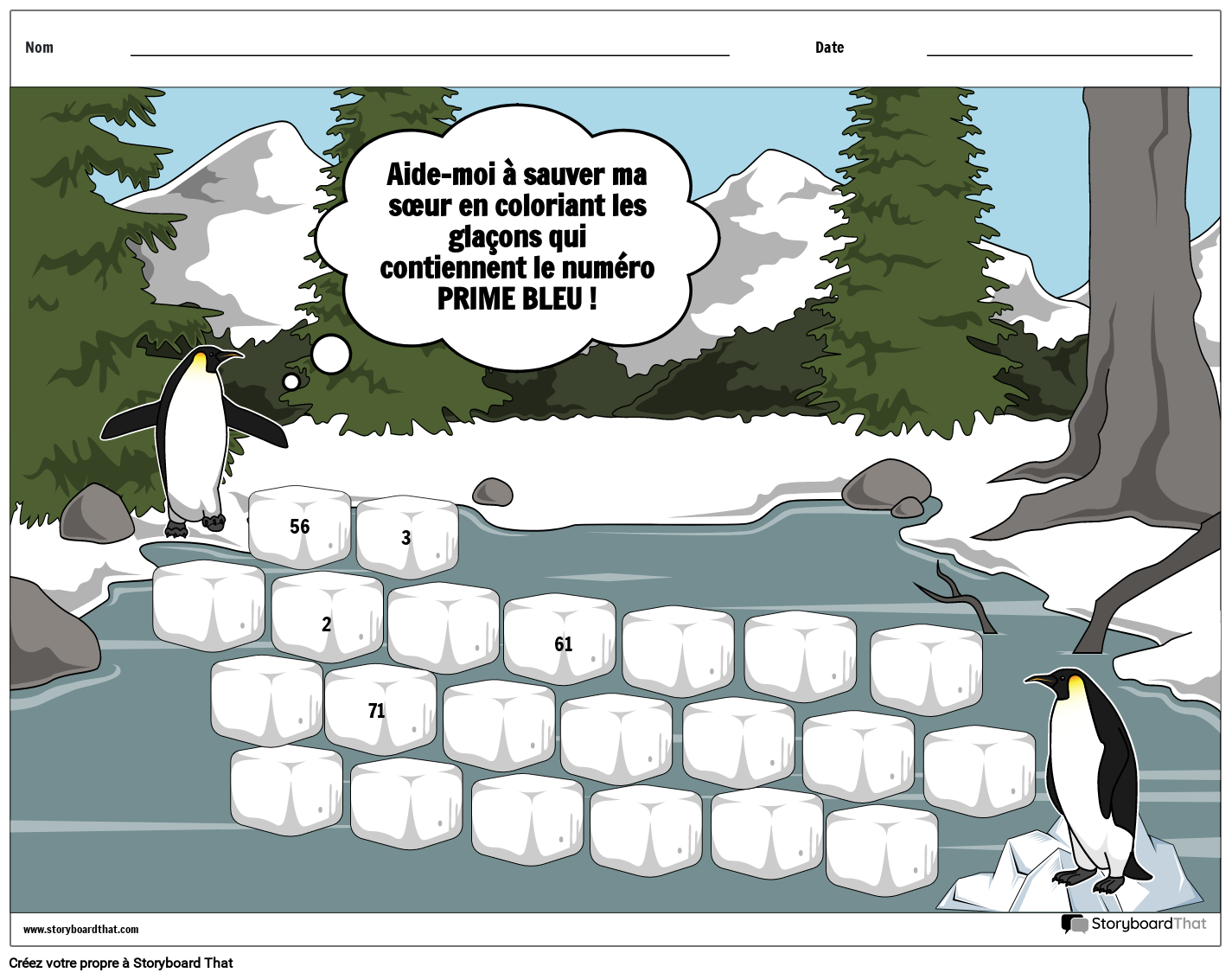 Feuille de Travail sur le Labyrinthe de Pingouins et les Nombres Premiers