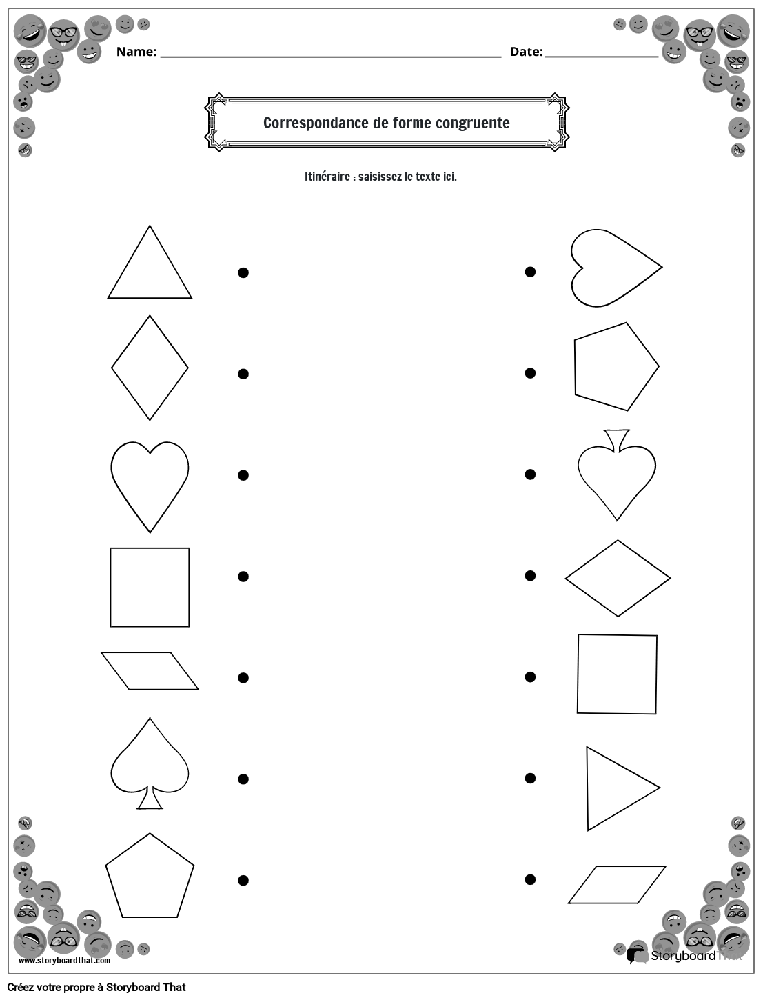 Feuille de travail sur les formes congruentes avec bordure de visage souria