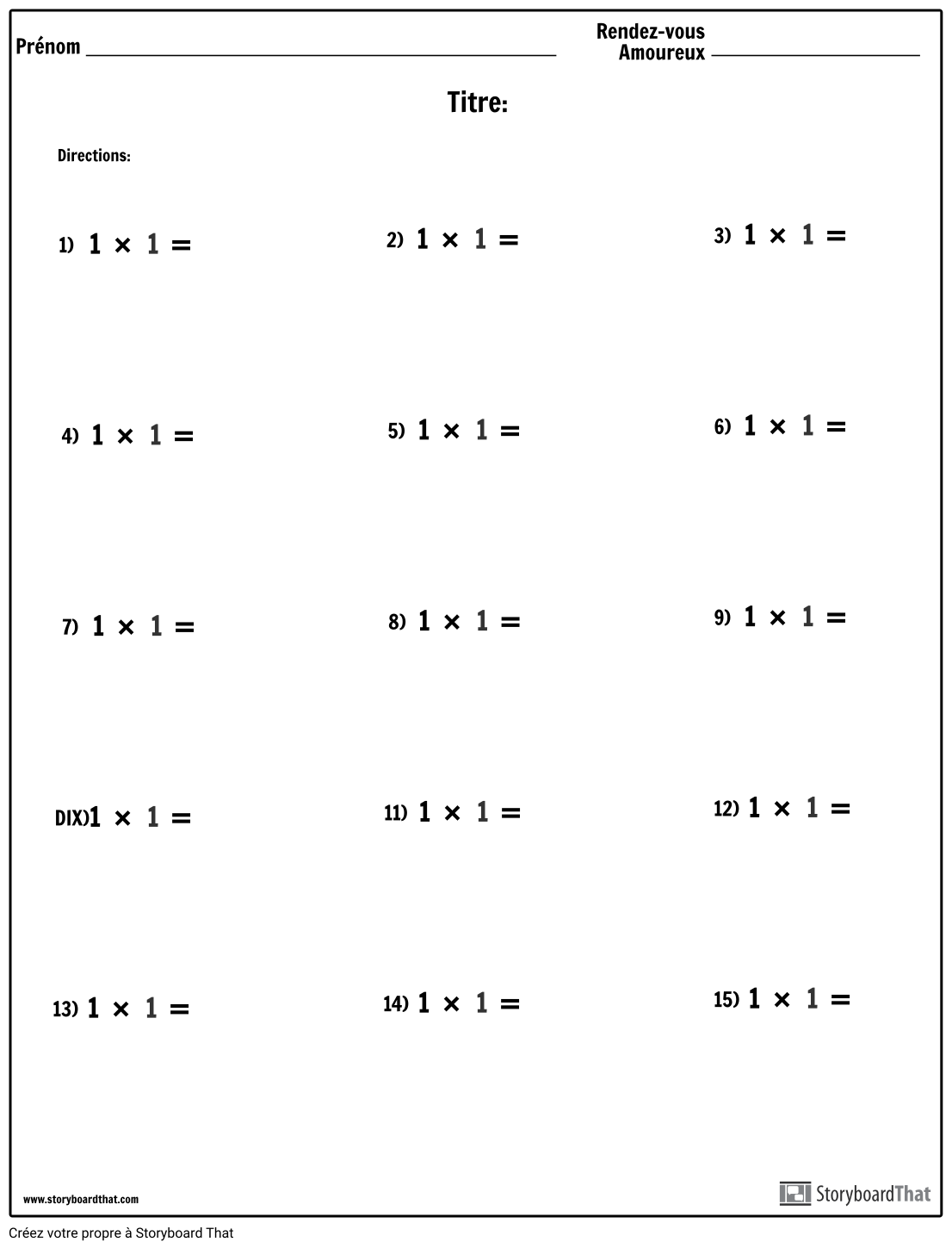 Multiplication - Numéro Unique - Version 1