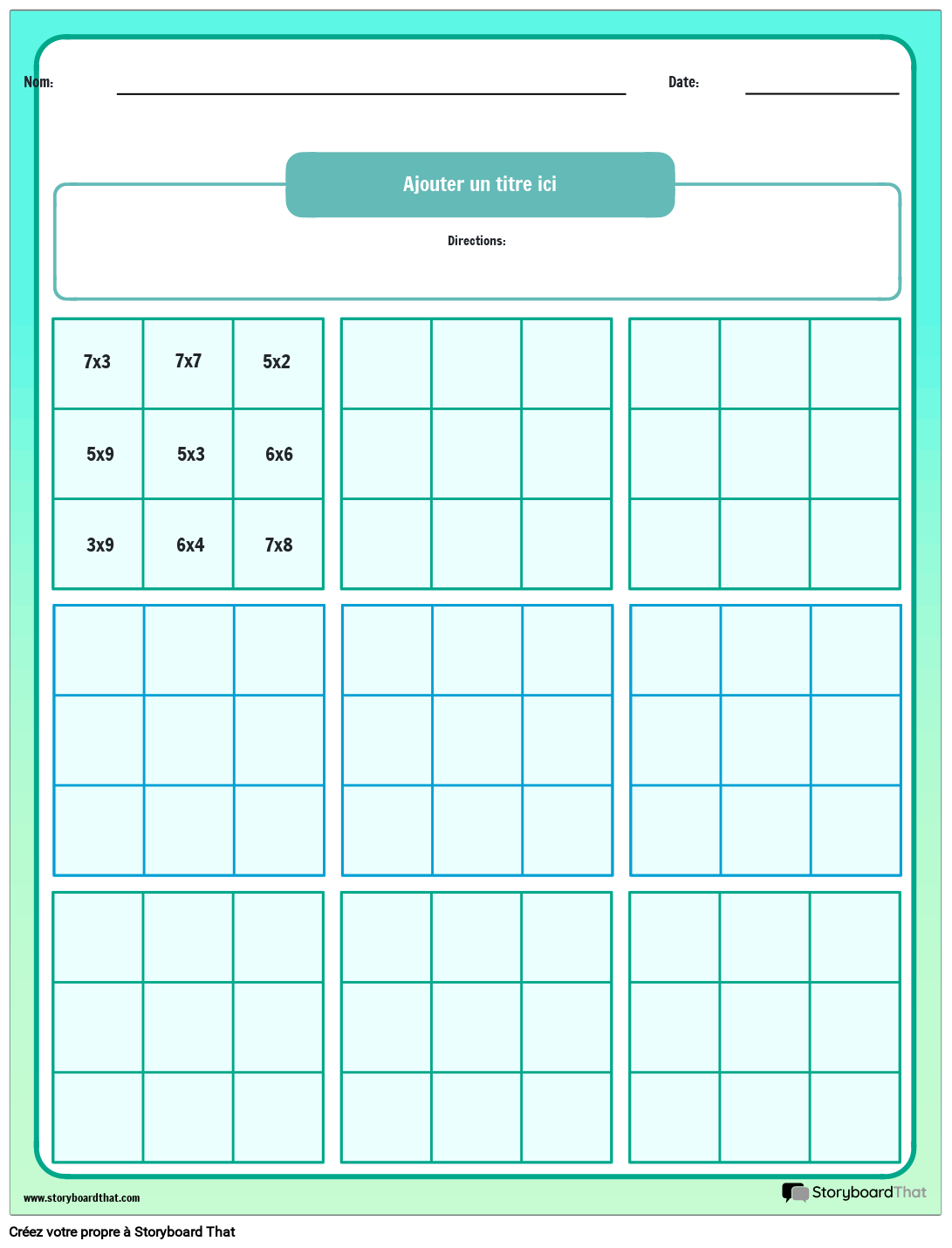 Multiplication Tic Tac Toe - Feuilles de Travail sur le jeu Mathématique
