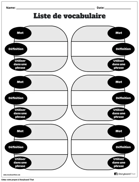 Nouveau modèle de vocabulaire de page de création 3 (noir et blanc)