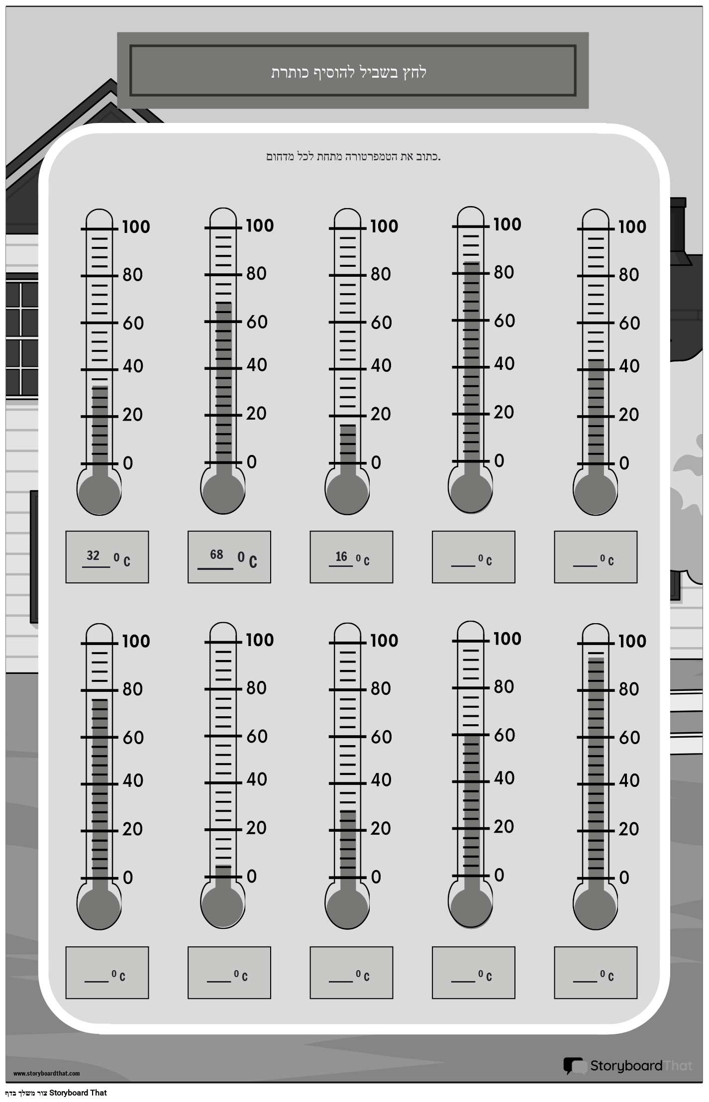 יחידות מדידה - פוסטר טמפרטורה עם מדי חום